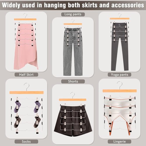 DOIOWN Skirt Hangers - Space-Saving Beechwood Design | 3-Pack Non-Slip Clips for Closet Organization