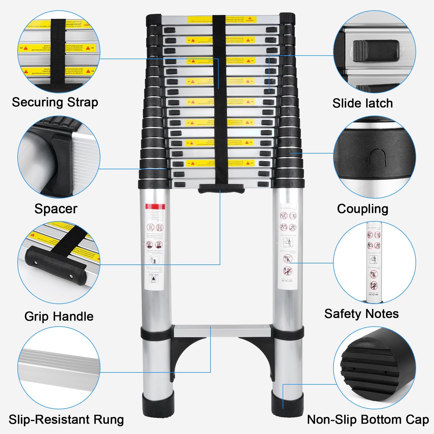 Telescoping Ladder 26.2FT Aluminum Lightweight Extension Ladder 330 Lbs Heavy Duty Non-Slip Feet Portable Folding Ladder Multi-Purpose Collapsible for Home RV Attic Outdoor Use (26.2 FT)