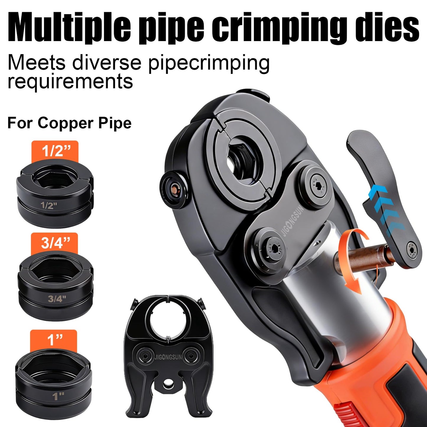 Pro Press Tool with 1/2", 3/4", 1"Pro Press Copper Crimper Tool with 12-Ton Hydraulic Power, Apply US Standard Copper Pipe or Stainless Steel Tube, Suitable for Plumber
