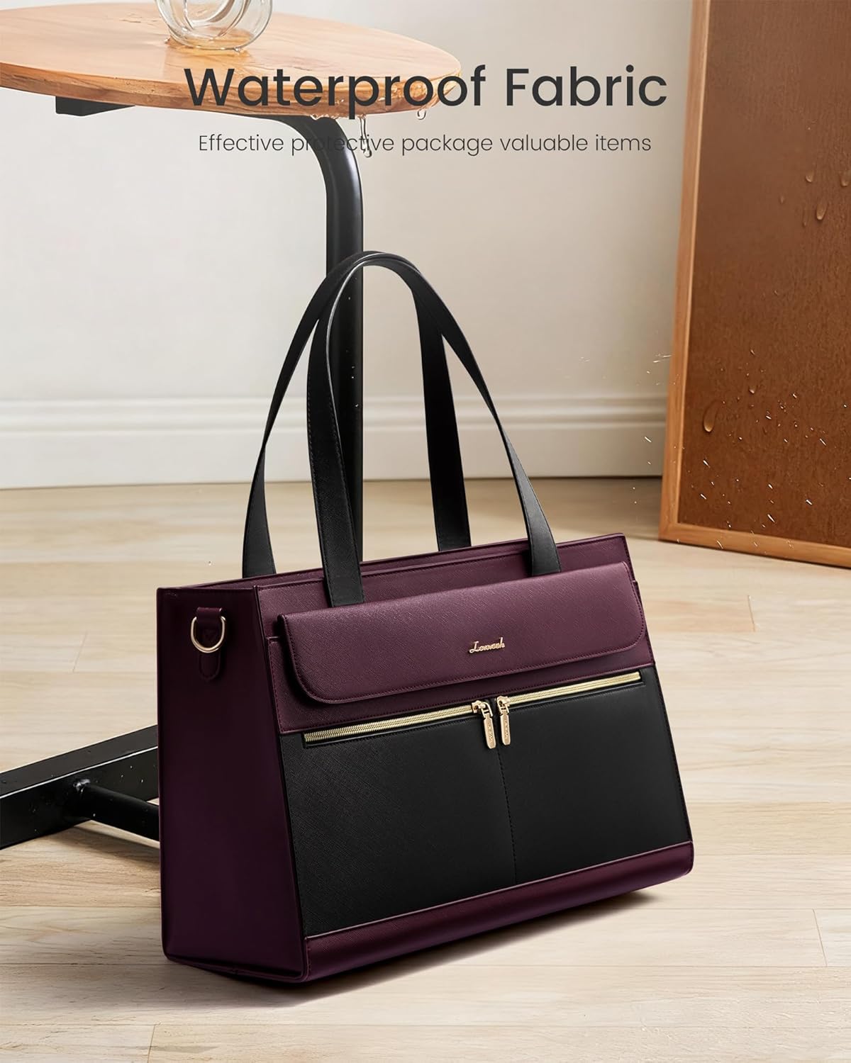 LOVEVOOK 15.6 Inch Laptop Bag for Women Tote Work Professional Leather Computer Briefcase Waterproof Handbag Shoulder