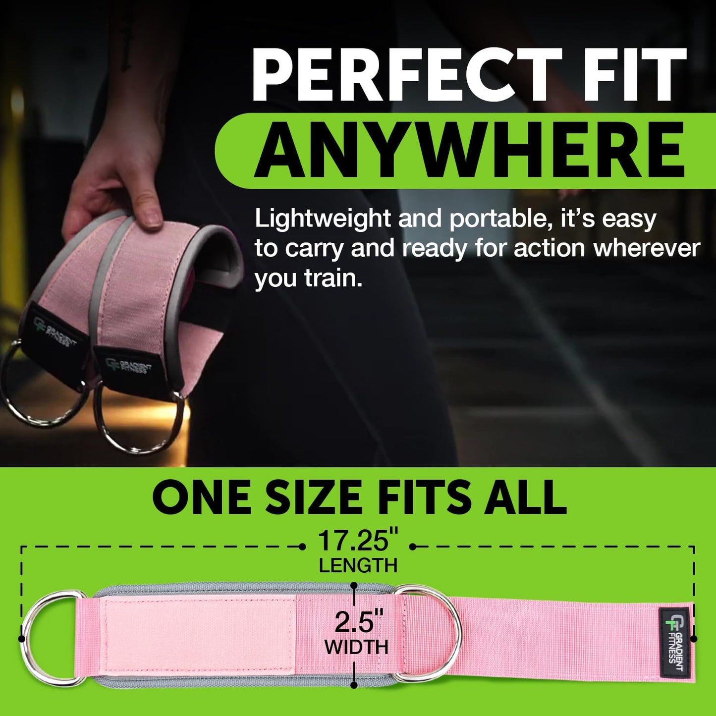 Gradient Fitness Ankle Straps (2 Pack) | Ankle Strap for Cable Machine, Ankle Bands for Working Out, Cable Ankle Strap, Cable Machine Attachment, Ankle Cable Attachments for Gym (Pink, 2 D-Rings)