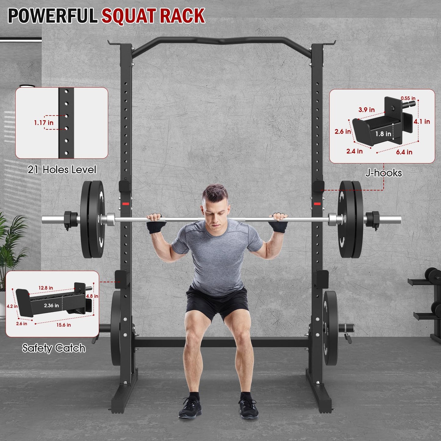 DONOW Olympic Weight Bench with Squat Rack Adjustable Workout Bench with Rack for Bench Press Sthrength Training (Black with Safety Catched)