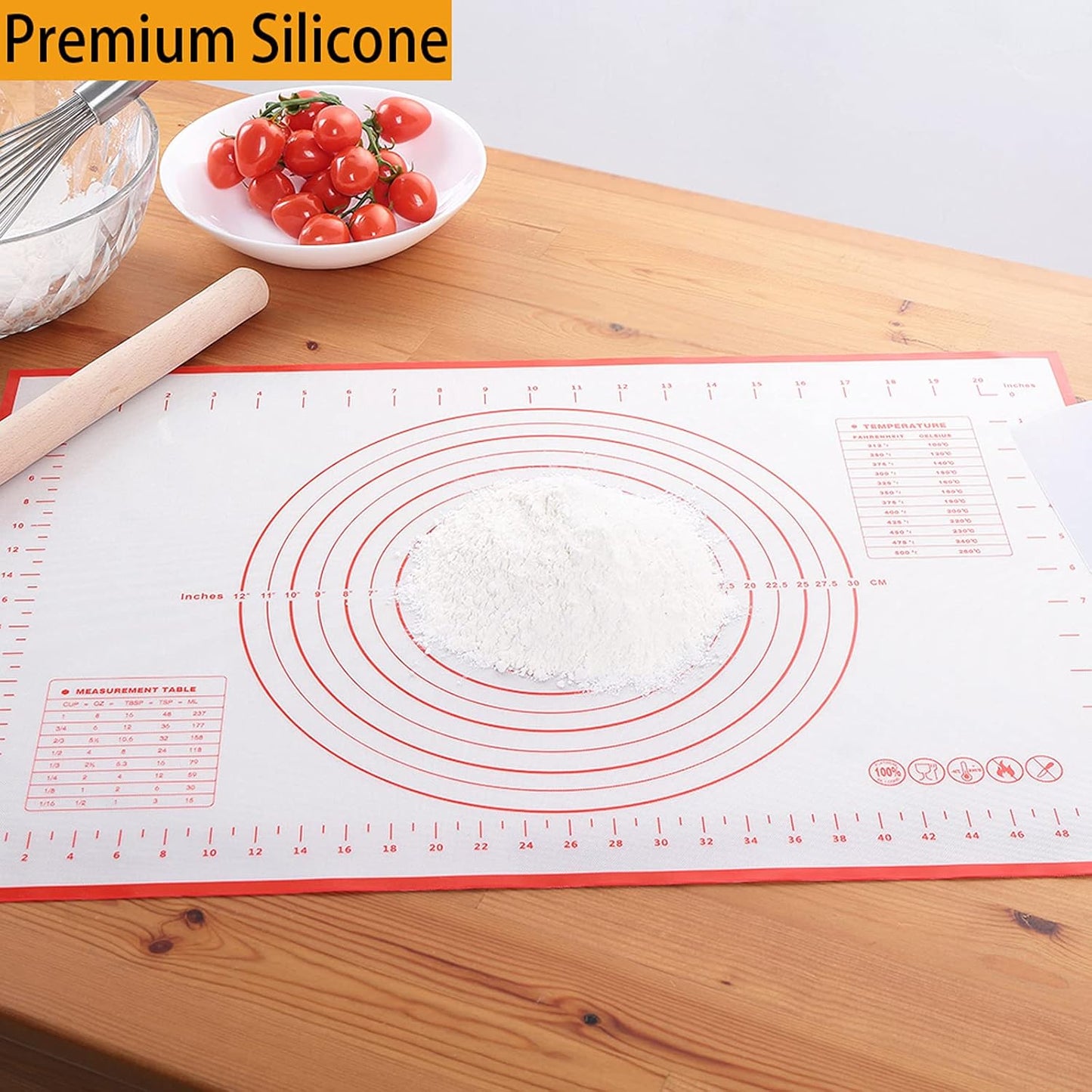 Skiennix Silicone Baking Mat - Non-Stick Rolling Dough with Measurements | Extra Thick Red (16" x 20")