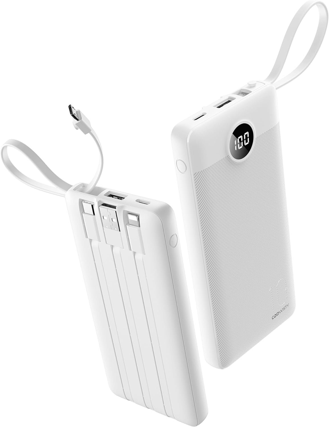 Coowisty 10000mAh Pack 5 2 Portable Power Bank, Slim Portable Charger with Built-in Cables, External Battery Outputs