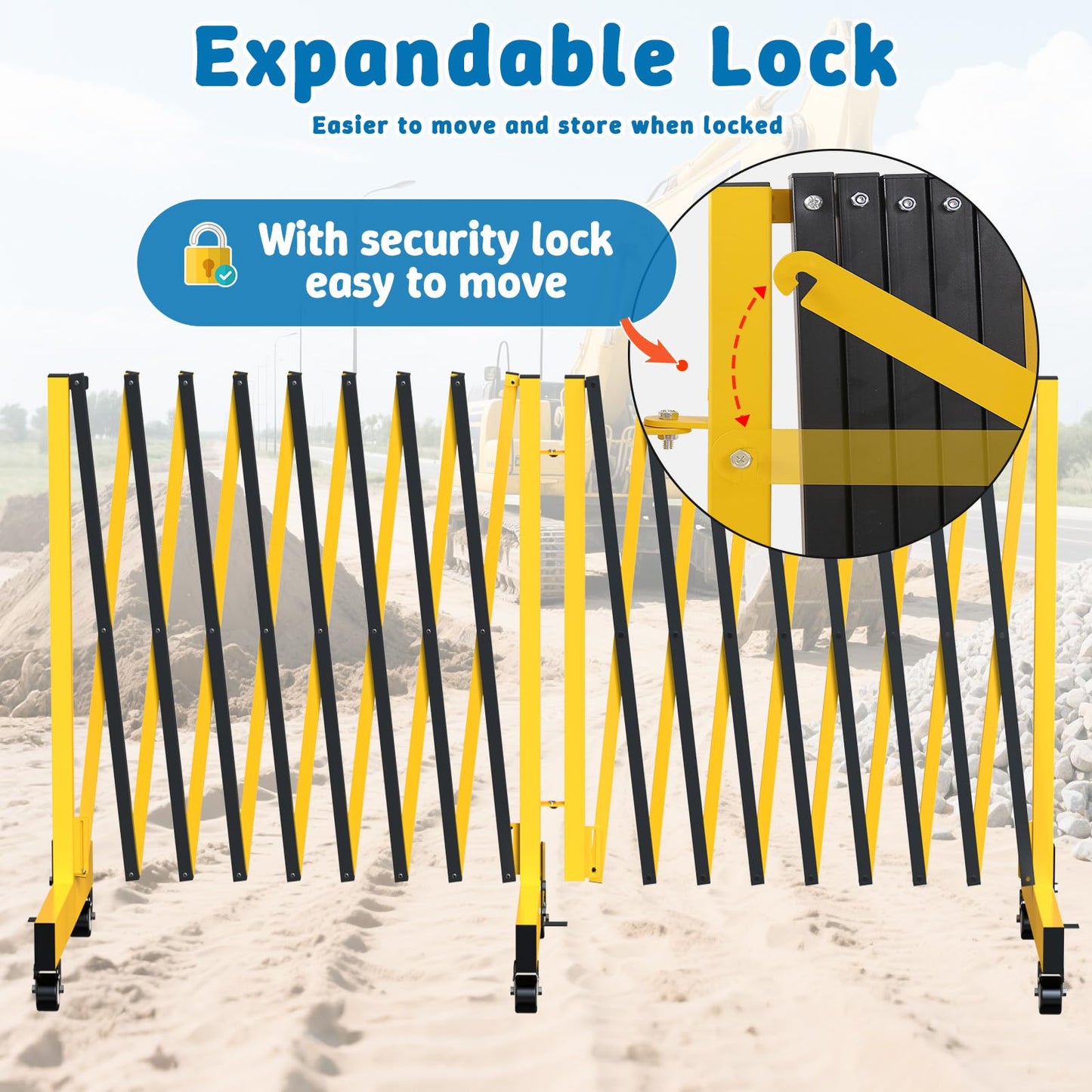 23 FT Industrial Expandable Barricade, Folding Security Gate with Wheels, Retractable Driveway Gate, Adjustable Traffic Fence for Construction Site, Traffic Control, Cordon, Elevator, Garage