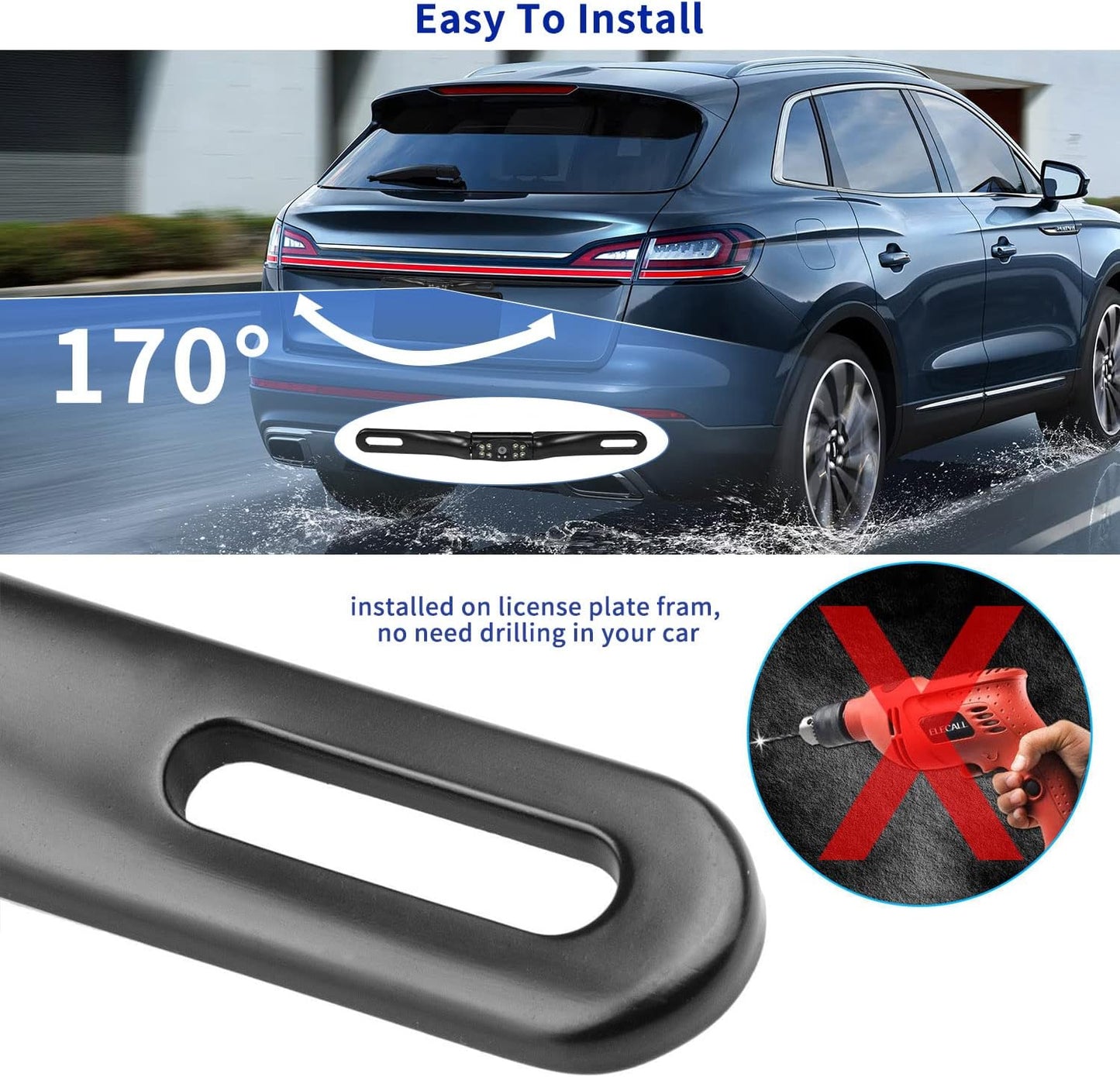Kairiyard 170 License Plate Backup Camera, Waterproof View Rear View Reverse Camera Night Vision Back up Camera Systems