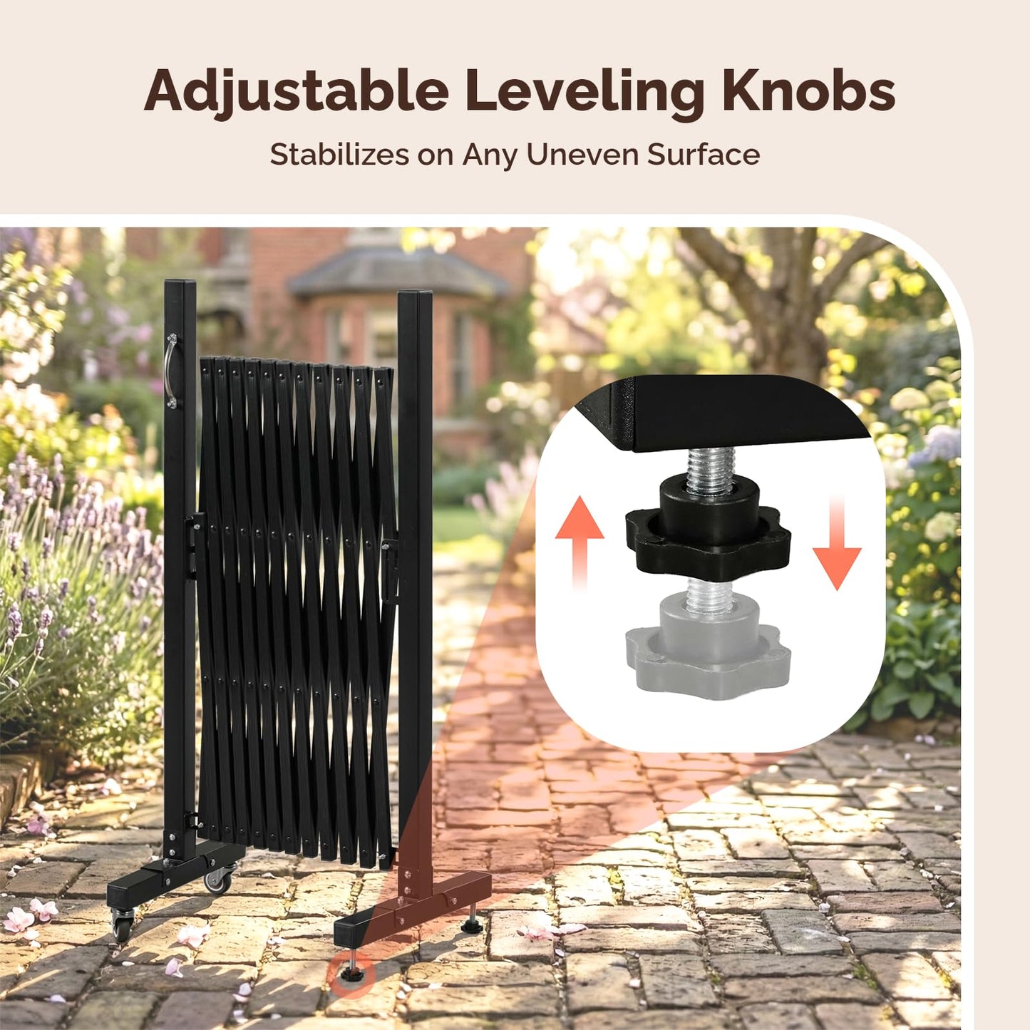 VINGLI 11.5ft Expandable Garden Fence with Casters, Aluminum Retractable Barricade Gate, Adjustable Safety Gate, Pet Barrier for Patio, Garage, Driveway, Crowd Control (Black)