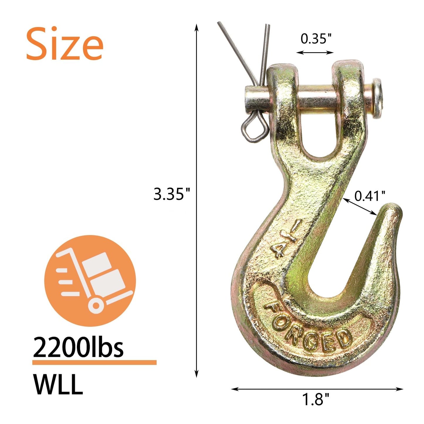 Lawei 10 Pack 1/4 Inch Clevis Grab Hook, G70 Forged Steel Transport Chain Hook, Heavy Duty Safety Chain Hook for Trailer Truck, Chromate Finish Safety Hooks, Suitable for 6mm Chain