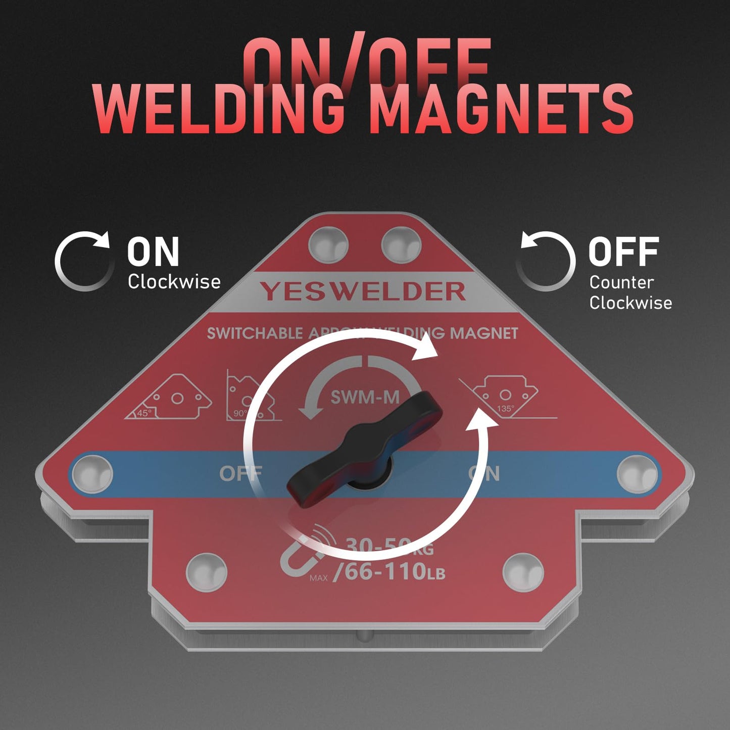YESWELDER 160A MIG Welder 4 in 1 Multiprocess Flux Cored/MIG/Lift TIG/Stick & Switchable Arrow Welding Magnet 66-110LBs On/Off Switch Arrow Magnetic Welding Holder