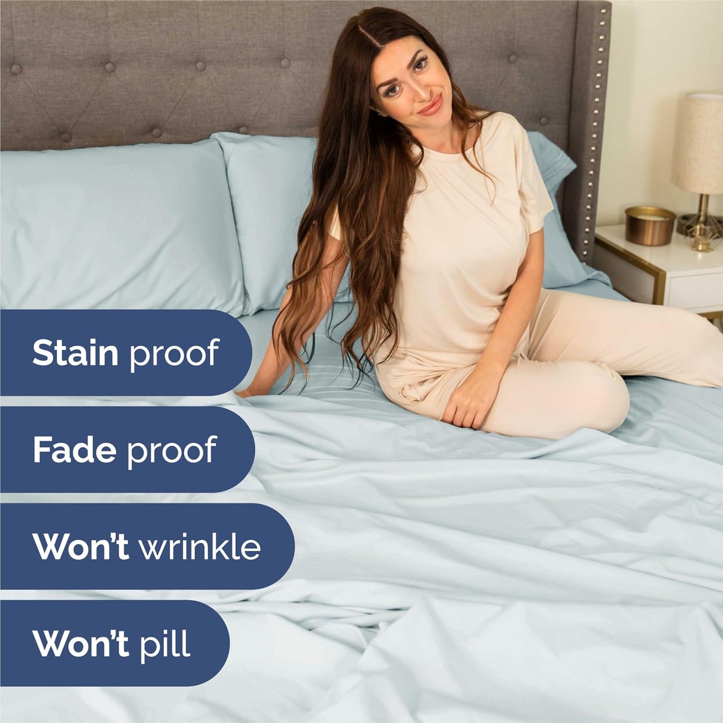 Split King Size 5-Piece Sheet Set - Comfy Cooling Bed Sheets | Luxury Hotel Quality - Deep Pockets, Soft & Wrinkle-Free - Oeko-Tex Certified - Ice Blue