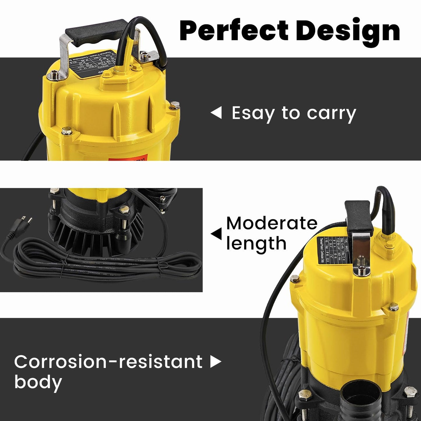 HonHuCo PST2 400 1/2HP Submersible Pump Compatible with Wacker Neuson Sub. Pump 110V/60hz 5.4A for Pool, Basement, Outdoor & Pond Draining 5000009112