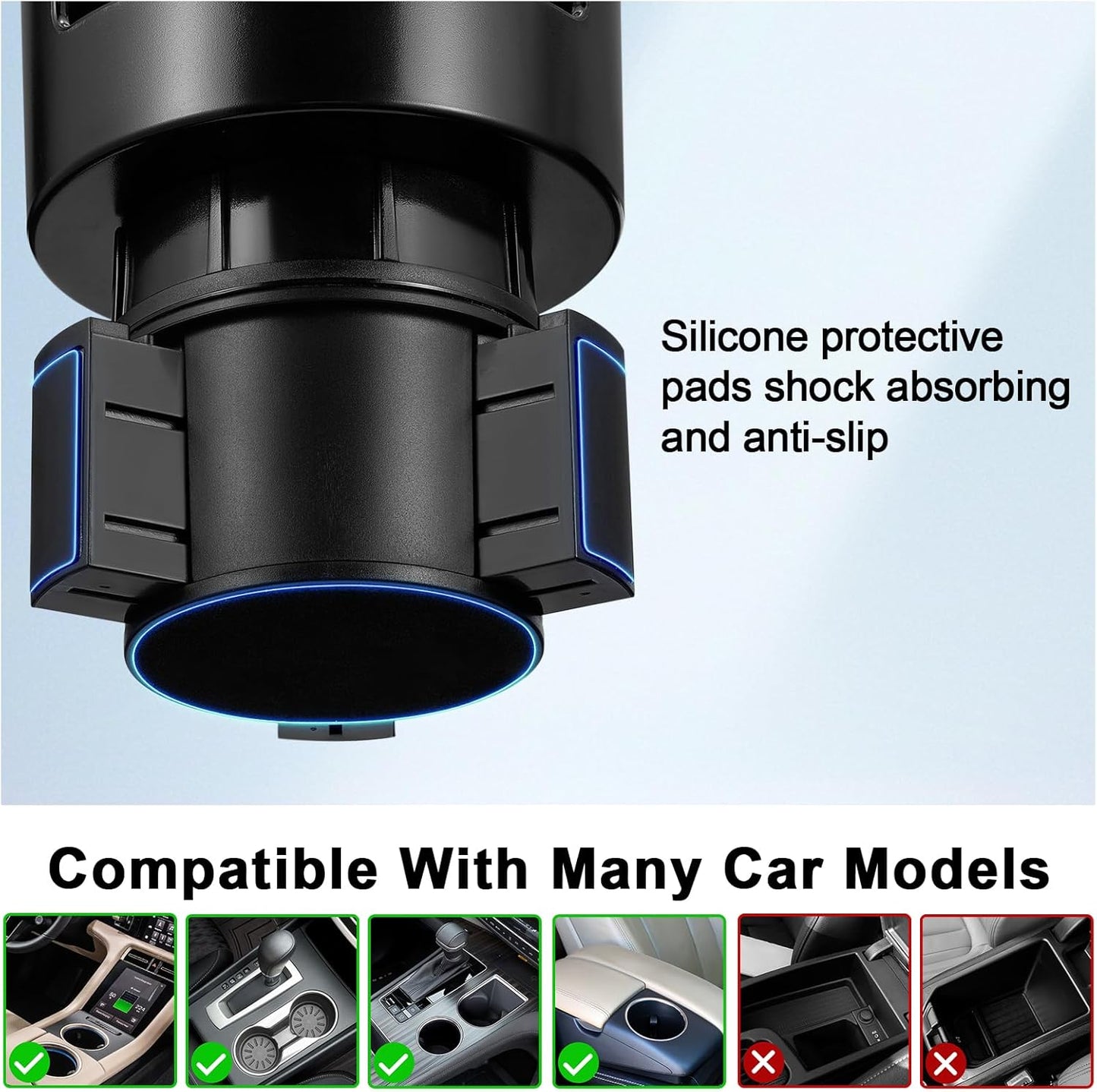 2-in-1 360 17 4.13", 3.78" This Hill Car Cup Holder Expander with Adjustable Base & Rotating Phone Mount, Compatible