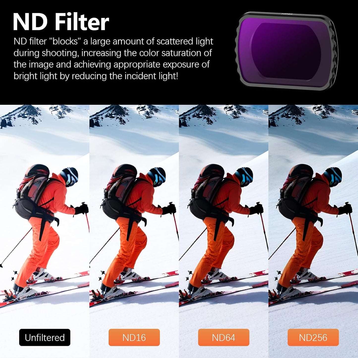 AMAZEAR 4/3 1/4 ND16/ND64/ND256 5 Pack ND CPL Filters Kit for DJI Osmo Pocket / Xtra Muse Gimbal Camera Accessories