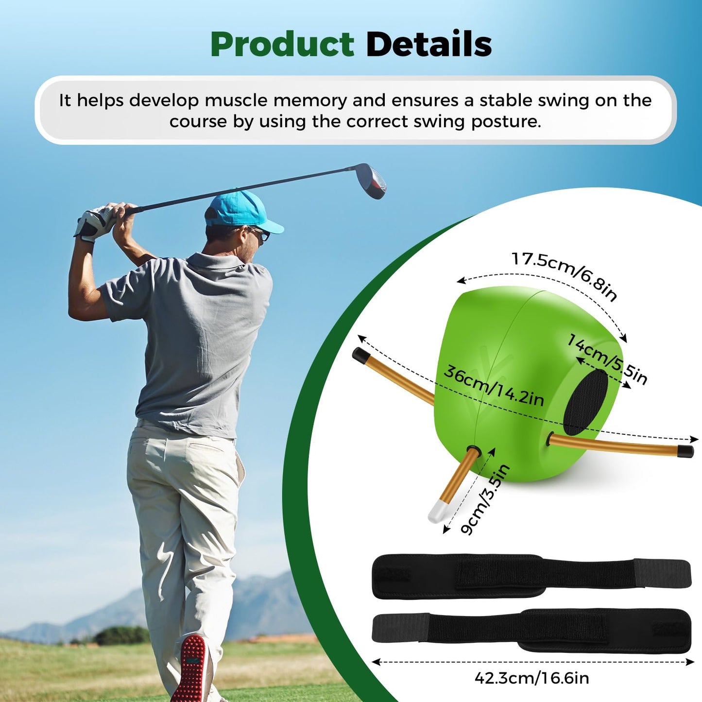 NIXOOT The Connector Golf Training Aid with Dual Velcro Straps – Golf Swing Trainer for Posture Correction, Arm Structure & Swing Mechanics, Portable Golf Practice Equipment
