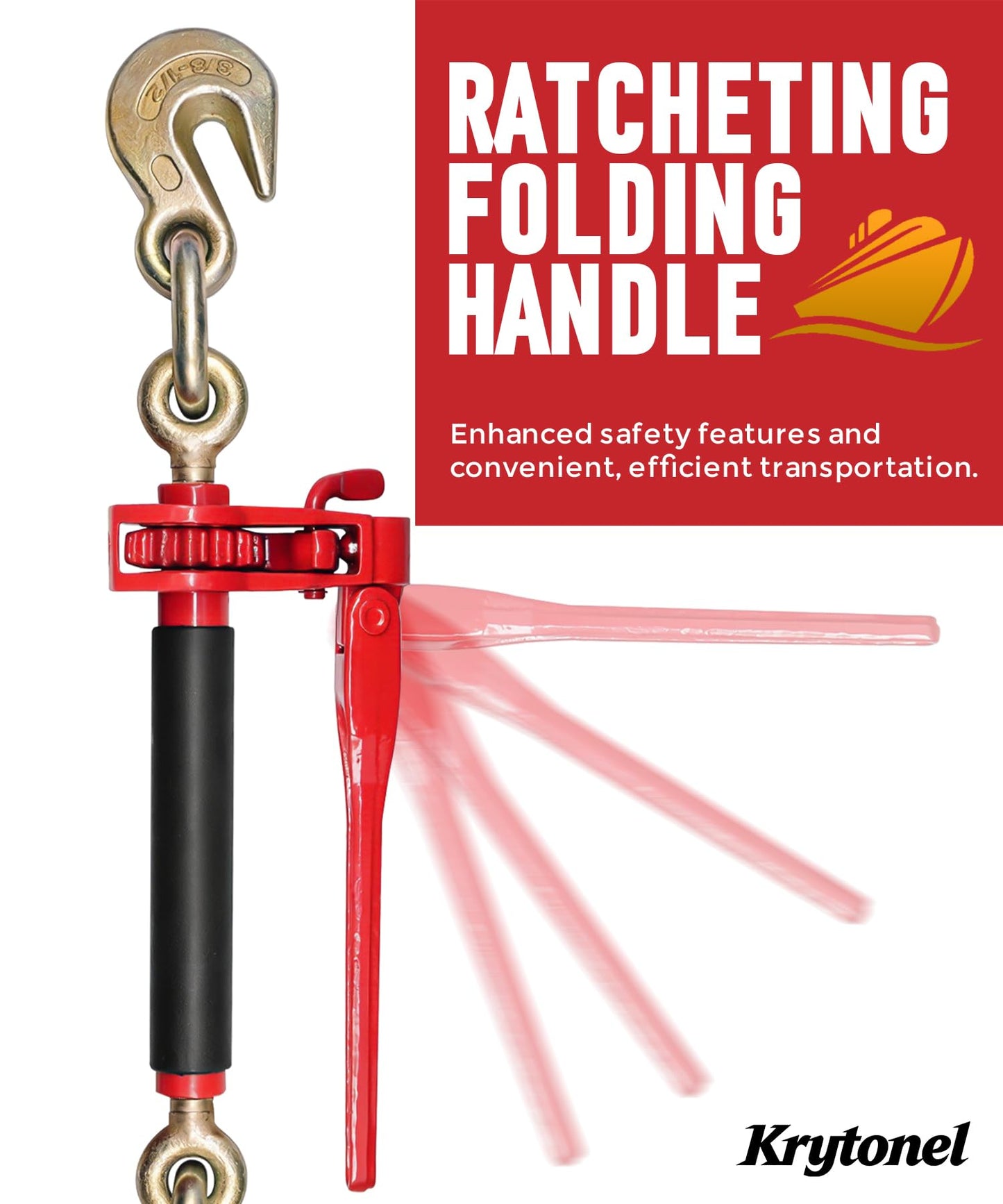 Krytonel 4 Pack 3/8" - 1/2" Heavy Duty Folding Handle Ratchet Chain Binder Load Binder with Grab Hooks 12,000 lbs WLL | Chain Binders for Flatbed Truck Trailer Tie Down