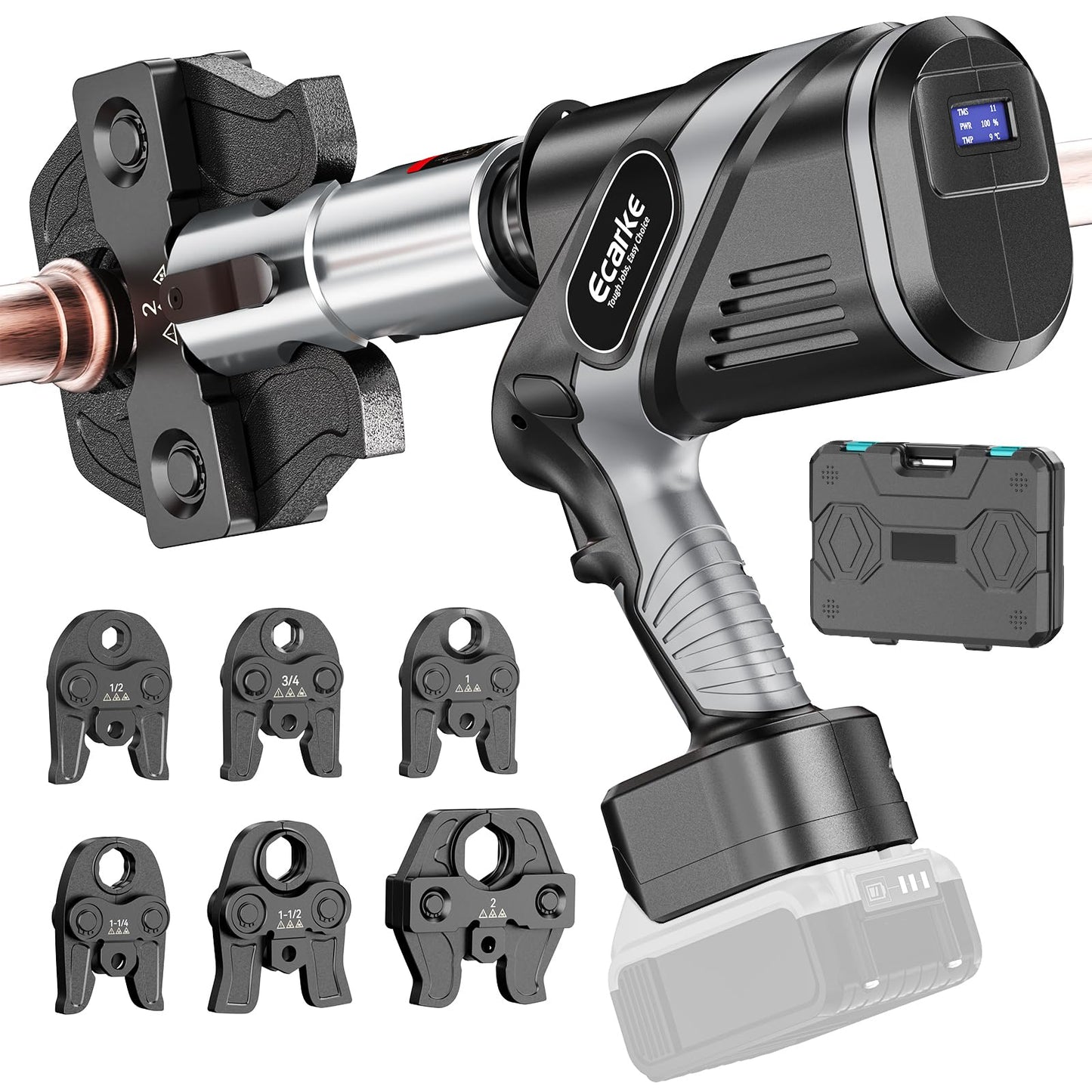 Ecarke Pro Press Tool Compatible with DeWalt 20V battery, Electric Pipe Crimping Tool for 1/2" to 2" Copper Pipes, 360° Rotation Automatic Crimper with Brushless Motor, Tool Only