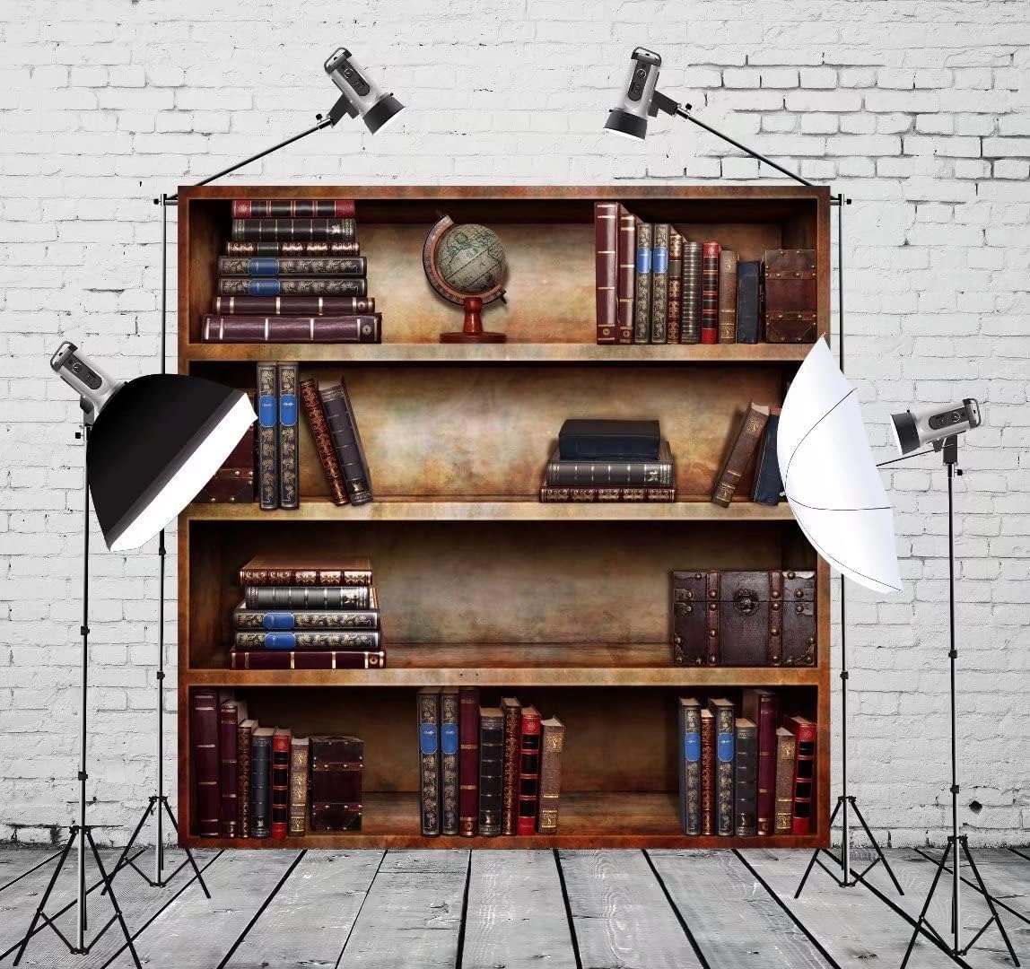 BELECO 6x6ft Fabric Vintage Bookshelf Backdrop Library Books Antique Book Racks School Bookcase Backdrop