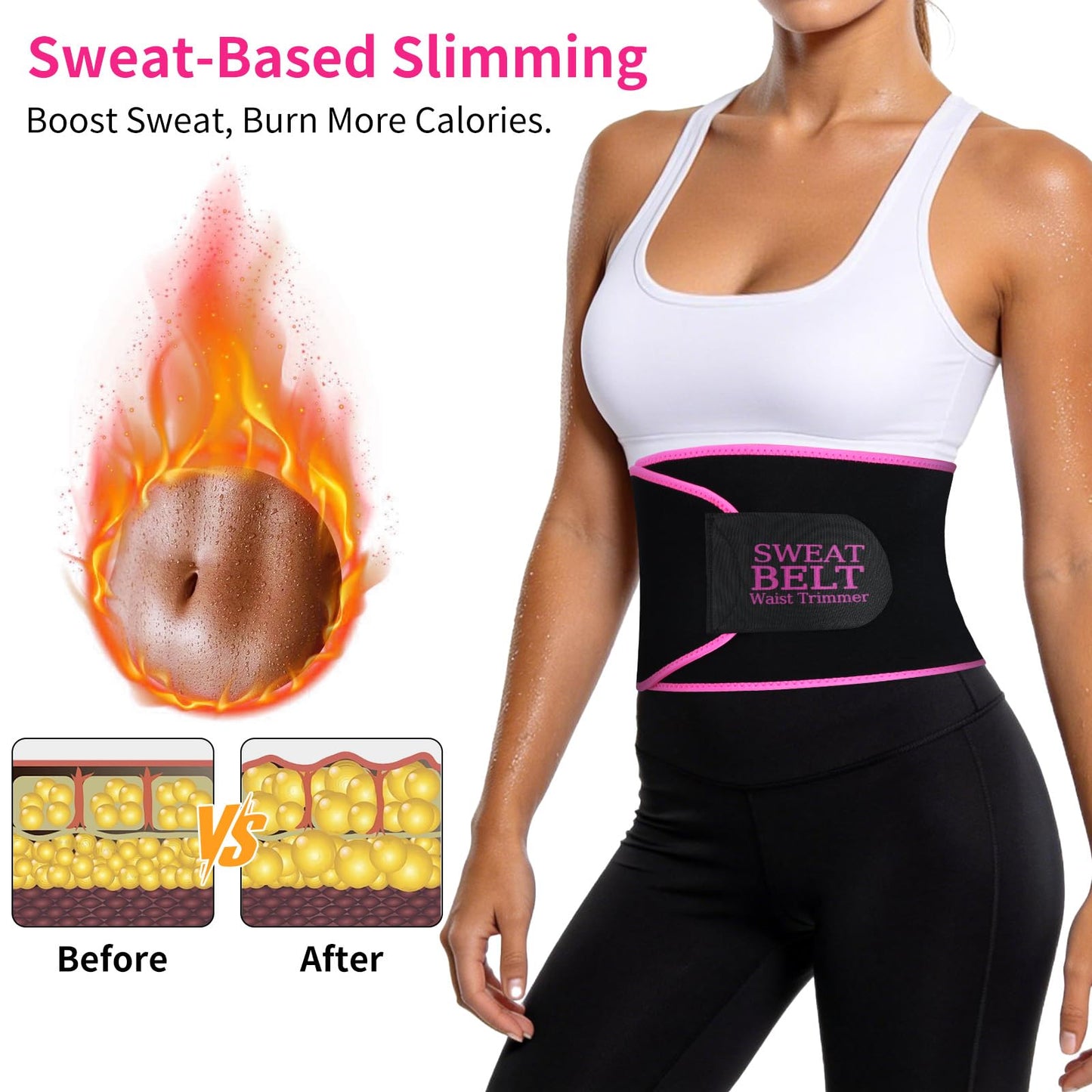 Lisacool Waist Trainer for Women Lower Belly Fat,Waist Sweat Band for Women,Belly Band Tummy Control & Workout Waist Trimmer Black/Pink