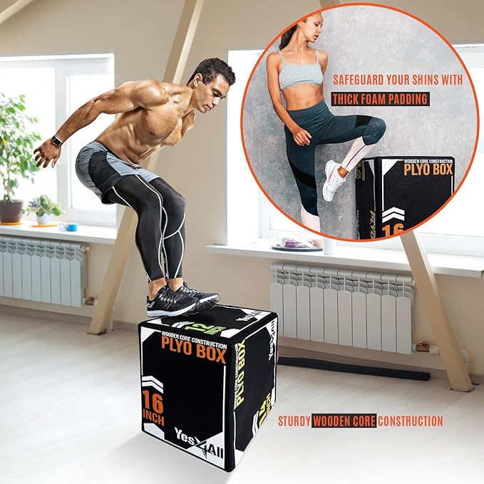 Yes4All 3-in-1 Soft-Padded Plyo Box With Wooden Core, Non-Slip Multi-Use Cushioned Plyometric Jump Box with Vinyl Cover for Jumping, Conditioning, Strength Training