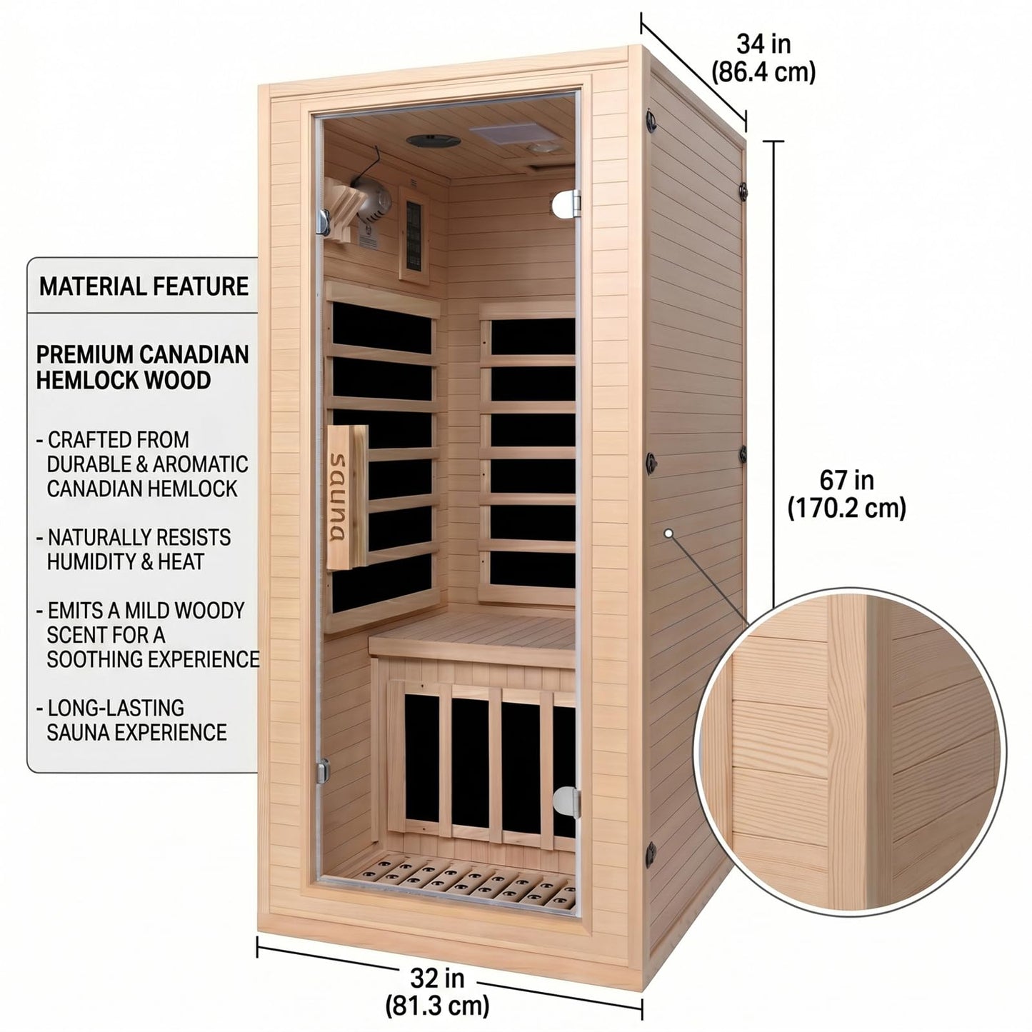 7-Color Wellness Light Infrared Sauna–1300W 110V 1-Person Indoor Wood Sauna in w/Carbon Crystal Heaters, Post-Workout Recovery & Spa Relaxation, Home Use Gift for Men & Women