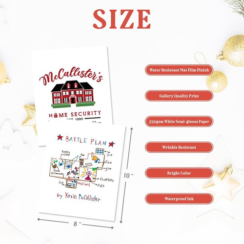 Home Alone Christmas Decorations - Set of 6 Funny Holiday Posters | Unframed 8x10 Art Prints for Bathroom & Bedroom Decor