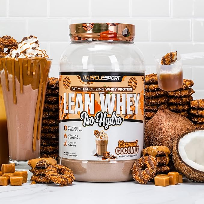 Musclesport Lean Whey Revolution??Protein Powder - Whey Protein Isolate - Low Calorie, Low Carb, Low Fat, Incredible Flavors - 25g Protein per Scoop (2LB, Coconut Caramel)