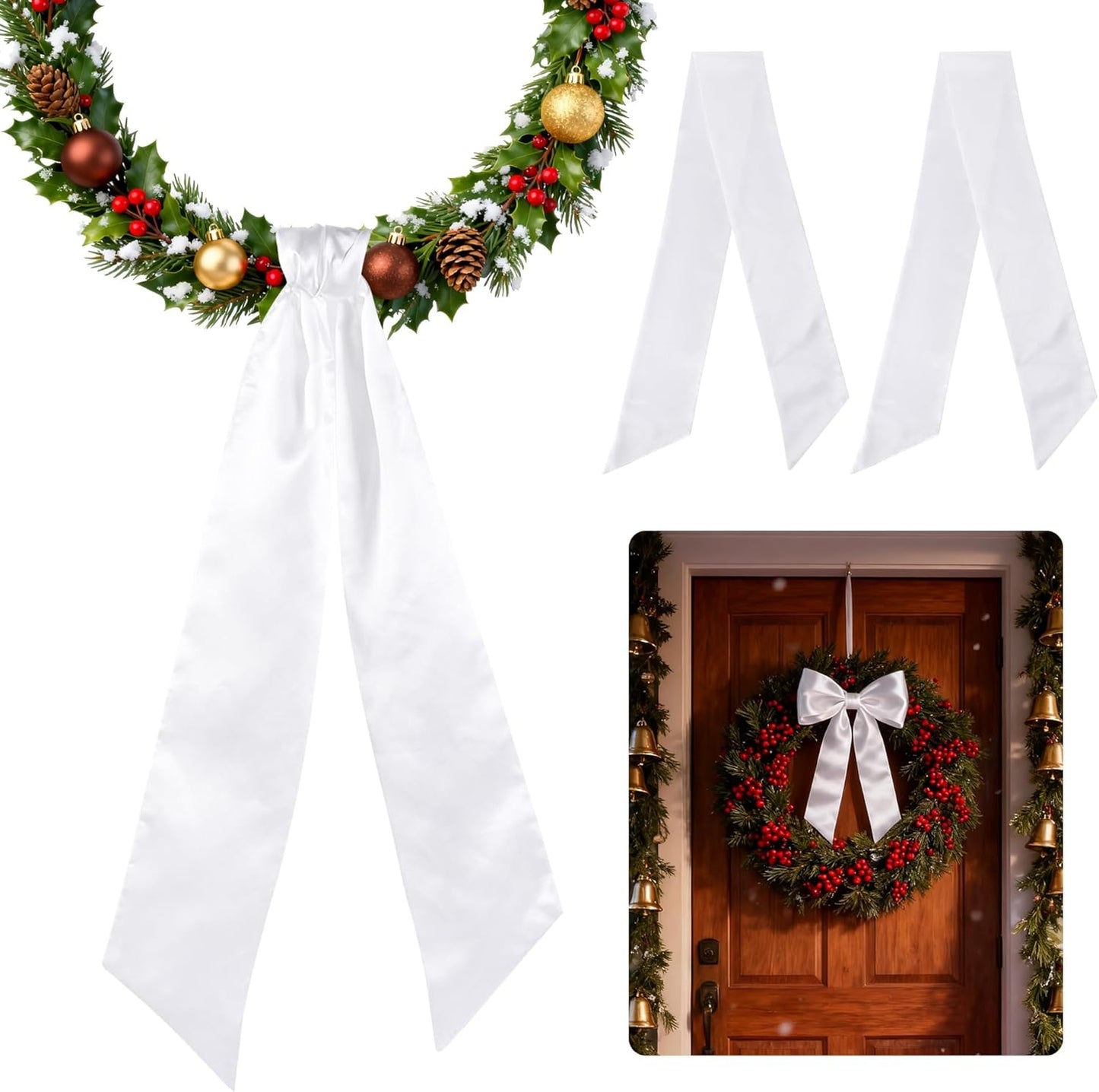 Skiennix White Satin Blank Sash - Perfect for Wedding Embroidery, Monogram & Holiday Decor | 2 Pieces