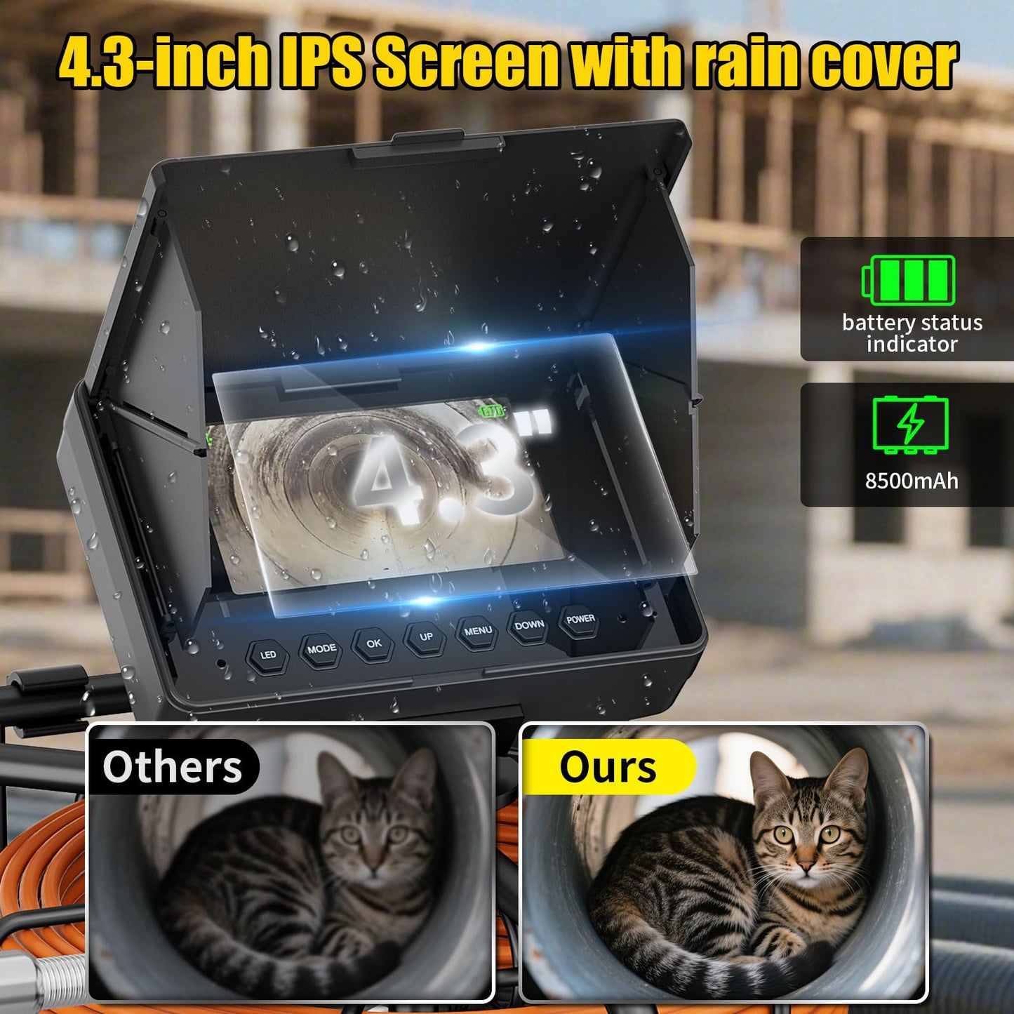 Sewer Camera 100FT/30M,Pipe Inspection Camera DVR & Audio Recorder,18MM Borescopes Plumbing Snake with 8500mAh Battery 4.3" IPS Screen, 8 LEDs HD 1000TVL, Included 32GB Card