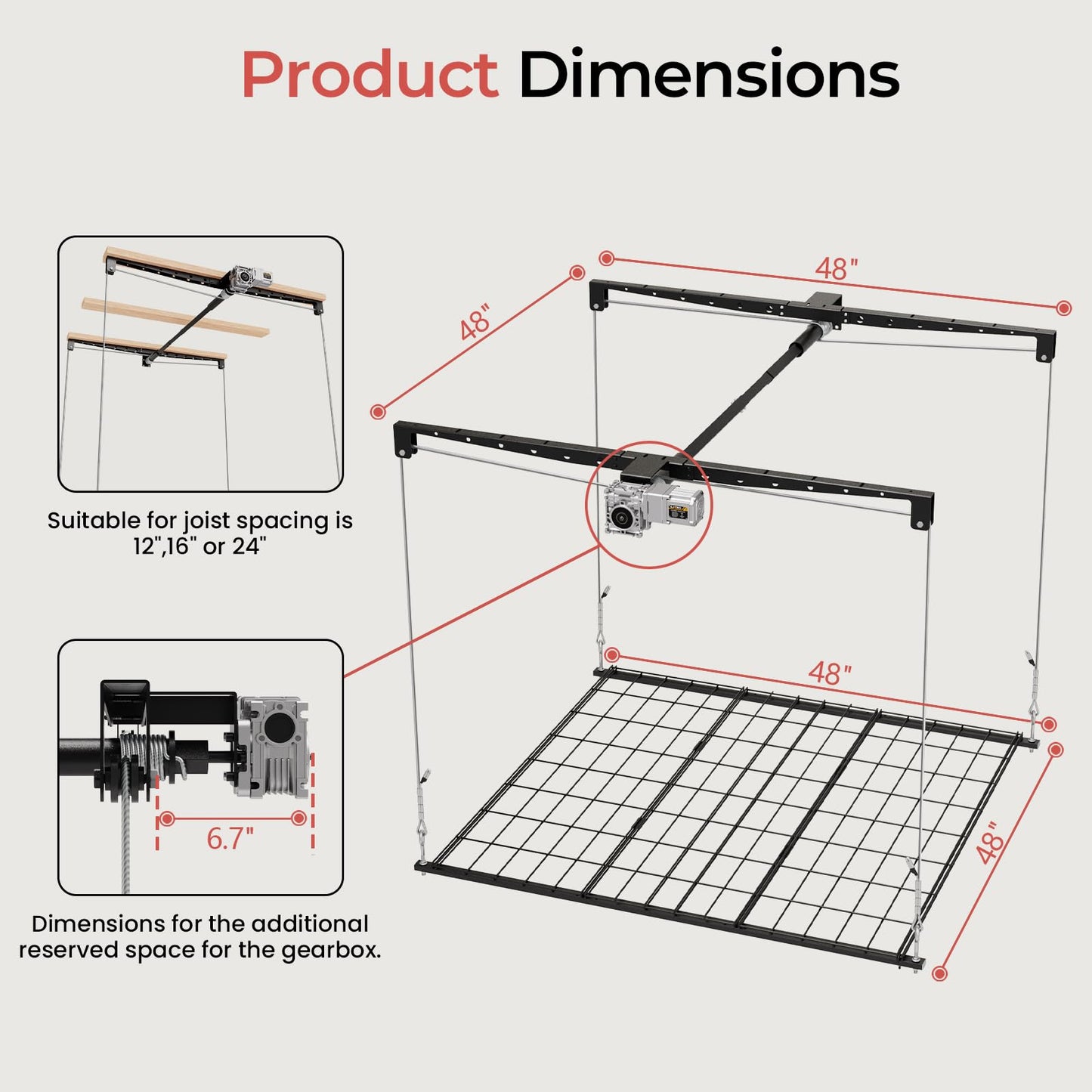 KOKORACKER Motorized Garage Ceiling Storage Racks with Remote Control, 4x4 FT Overhead Garage Storage Rack, Heavy-Duty Lift Storage System, Space-Saving Hanging Shelves, 250 Lbs Capacity