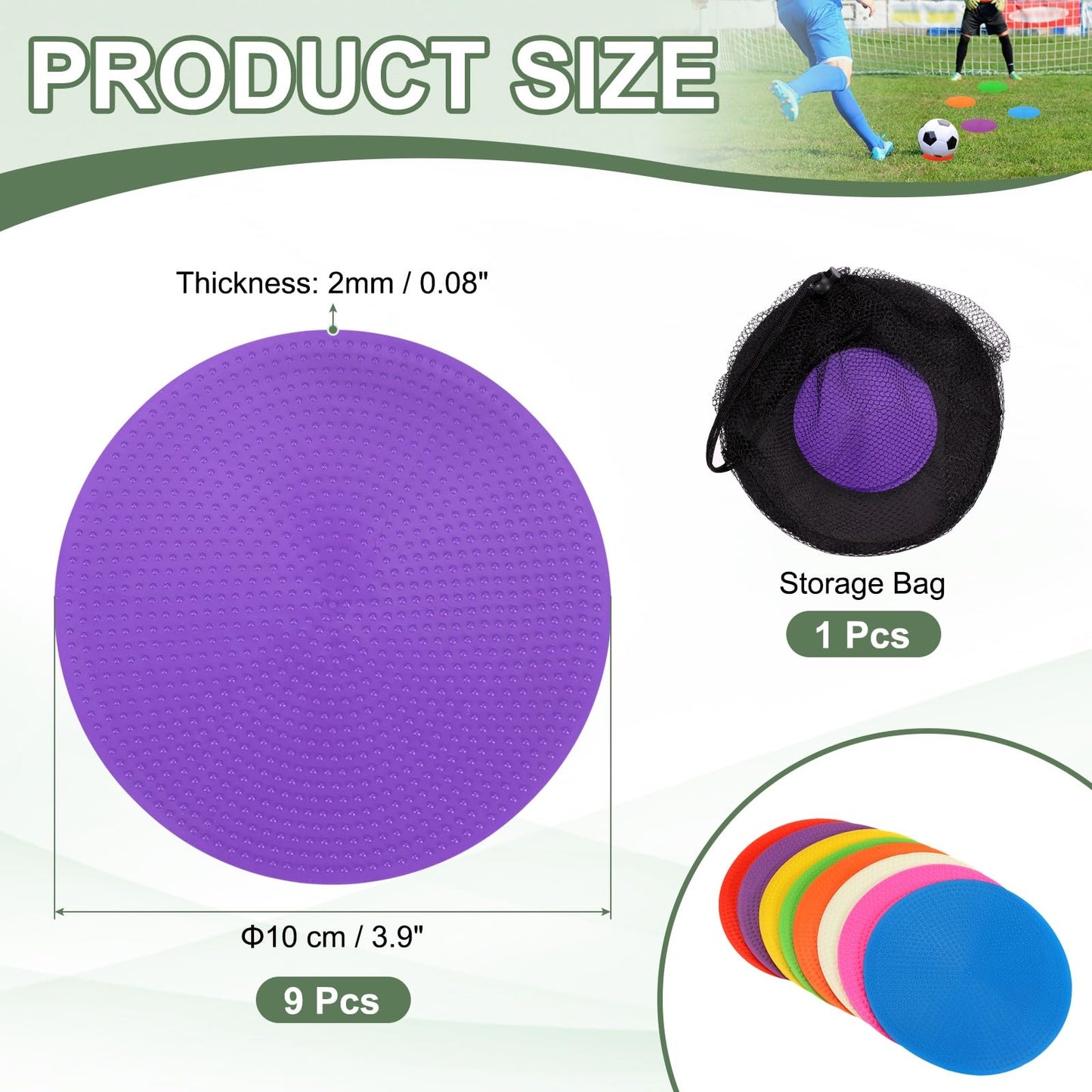 YELARXI Spot Markers, Poly Spot Marker for Agility Training Floor Dots Non Slip Flat Field Cones 9 Pcs & 4 in & Purple-for (Soccer/Speed Training/Gaming/Basketball/Dance Practice)