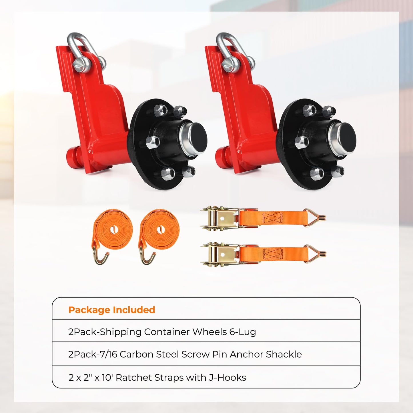 Atesilor 2 Pack Shipping Container Wheels 6 Lug, Axles Kit with Ratchet Tie Down for Moving 20ft–40ft Empty Containers, Shipping Container Accessories, 22,000 lbs Capacity Each