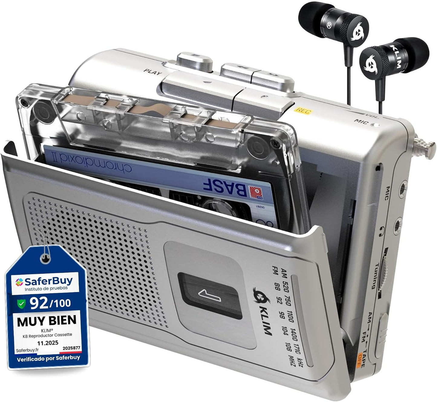 KLIM K8 Cassette Cassette Tape Player Portable - Recorder - NEW Version - AM/FM - Built-in Microphone & Speaker