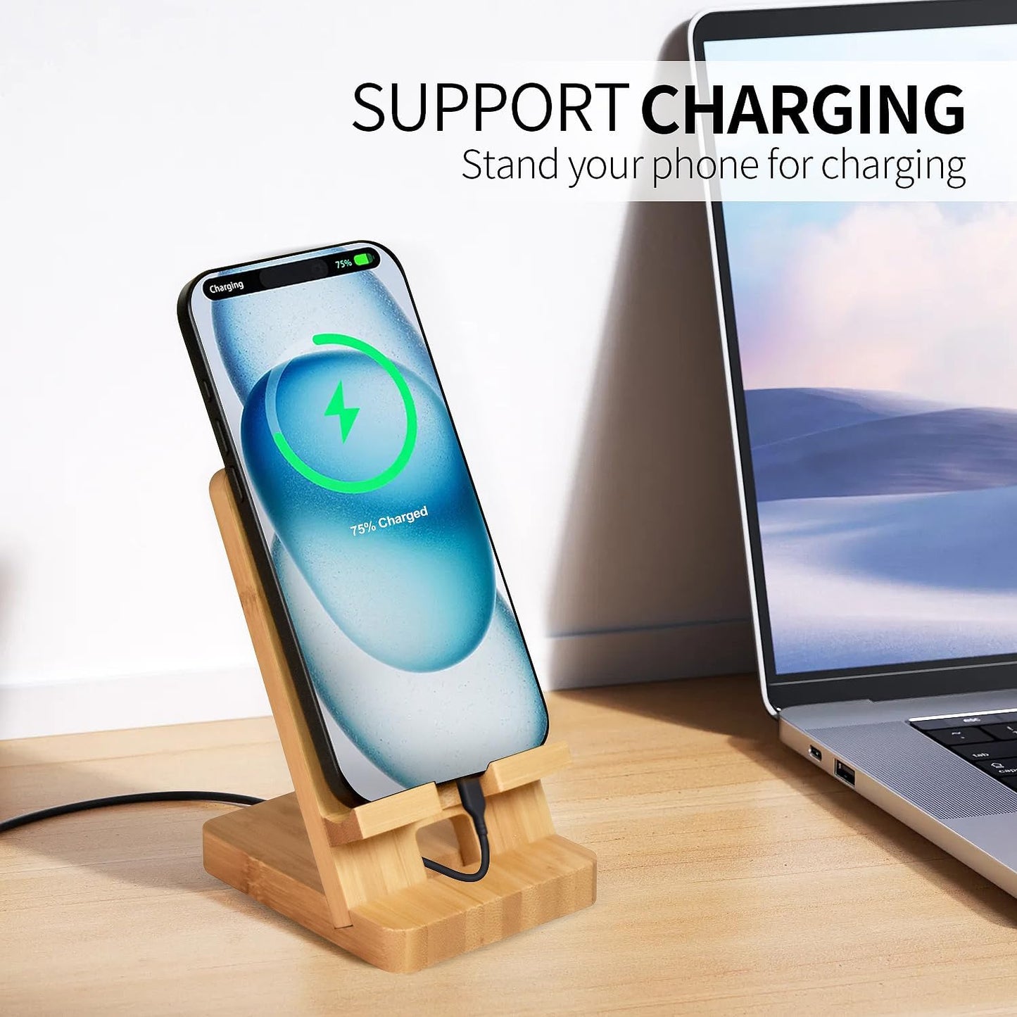 Baiwryxl Wood Phone Stand, Desktop Wooden Phone Holder, Portable Office Phone Stand for Desk, Wood ipad Stand