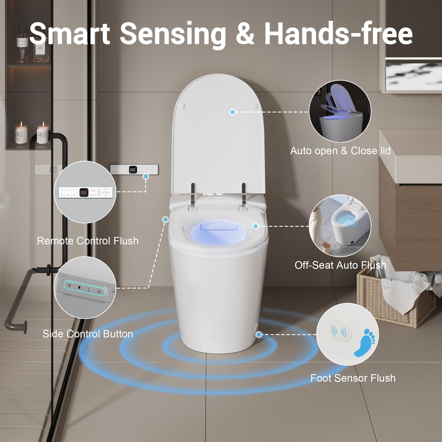 Smart Toilet with Bidet Built in, Modern Tankless Bidet Toilet for Bathroom with Heated Seat, One Piece Toilets with Dryer, Foot Sensor, Auto Lid&Seat/Siphon Dual Flush 0.8/1 GPF, MAP 1000g
