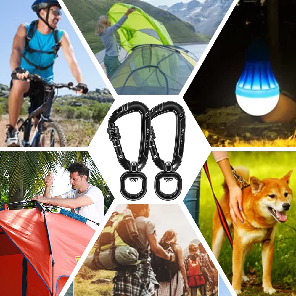 PANDENGZHE Locking Carabiner Clips 2.5" with Swivel Clasp for Securing Pets, Dog Leash Harness, Camping, Hiking, Backpack, Outdoors, Gym (4 Pack)