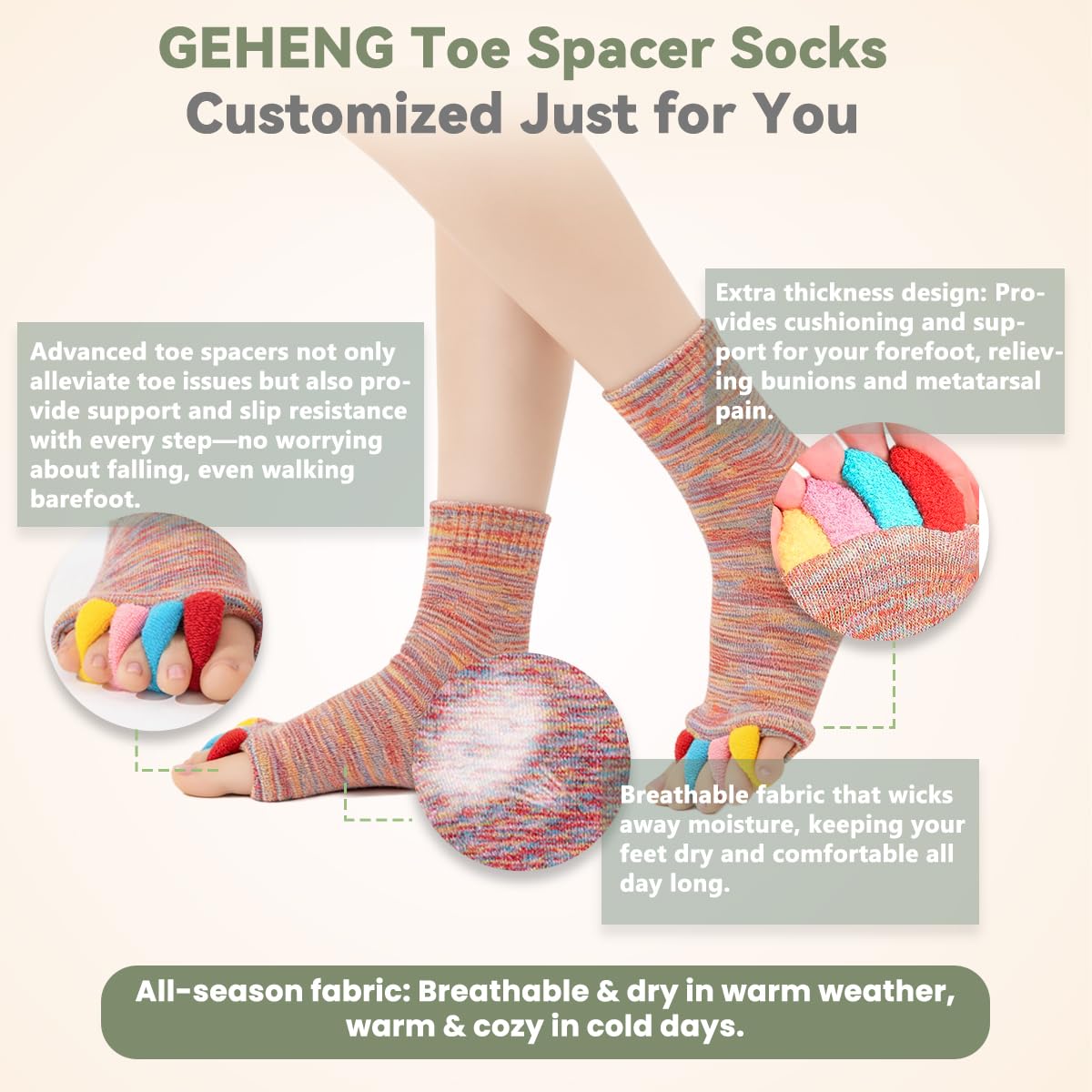GEHENG Toe Separator Socks for Yoga Women Men, Bunion Corrector Spacers Straightener Socks for Pain Relief & Circulation Improvement, Toe Cushions Spreaders for Feet Alignment