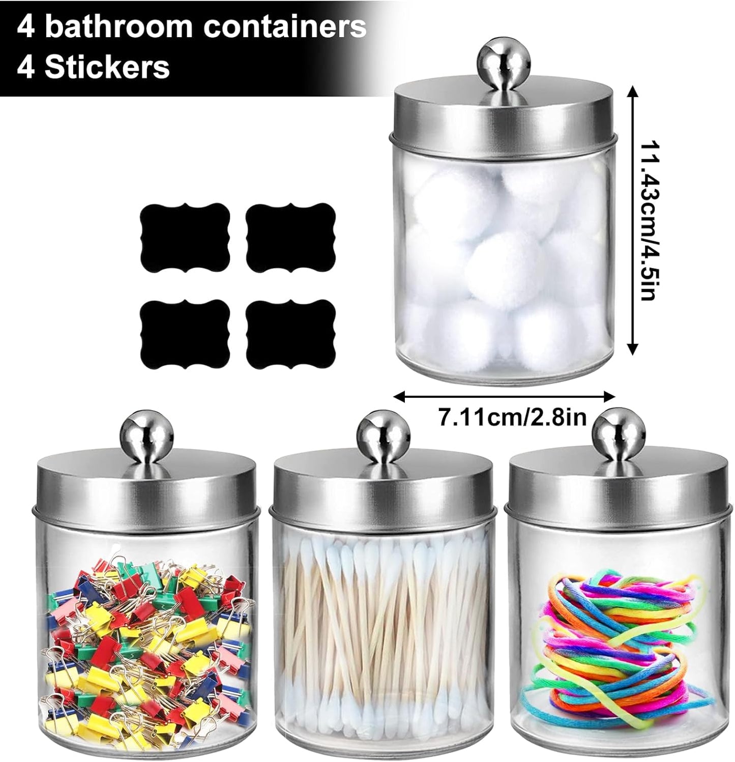 Qtip Holder Set by [Brand Name] - Clear Plastic Apothecary Jars with Lids for Bathroom Organization | 4 Pack