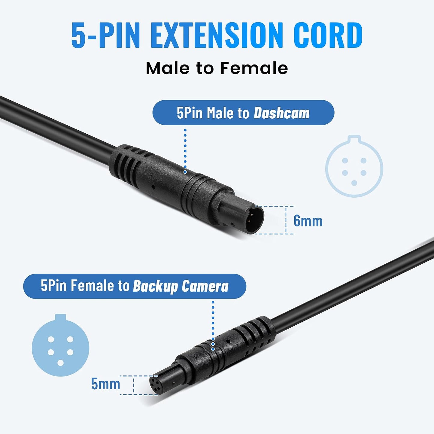 EWAY 5 10ft, 5Pin 10 Feet/3M Pin Dash Cam Extension Cable for Car SUV Truck Trailer RV Mirror Dashcam Rear View Backup