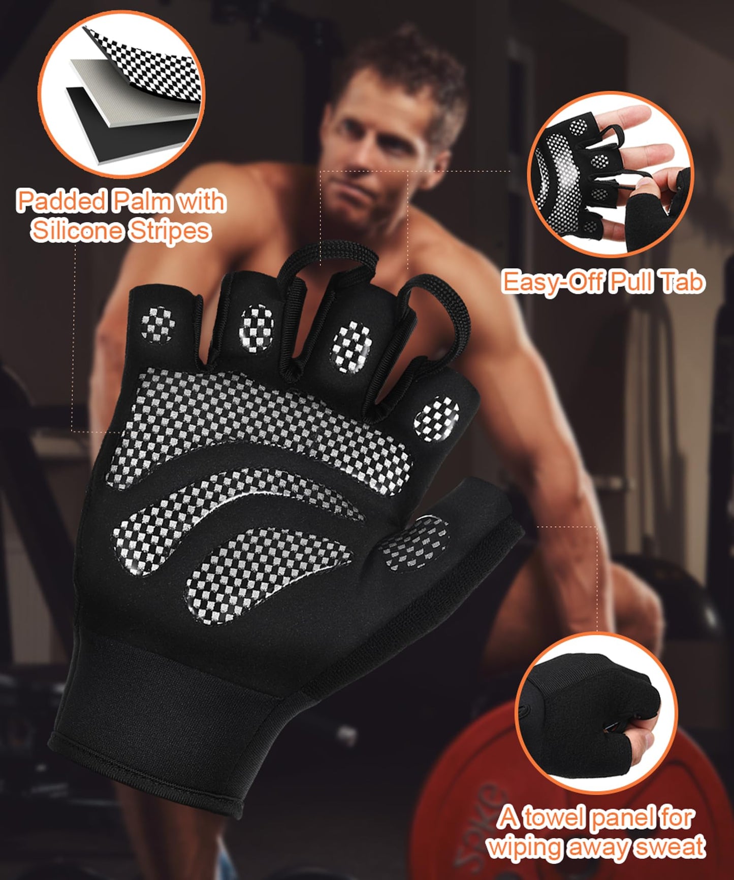 sunnex Gym Gloves for Men & Women - Breathable Weight Lifting Gloves with High-Grip Silicone Padding, Fingerless Workout Gloves for Cycling, Rowing, Pull Ups & Strength Training (Black, Small)
