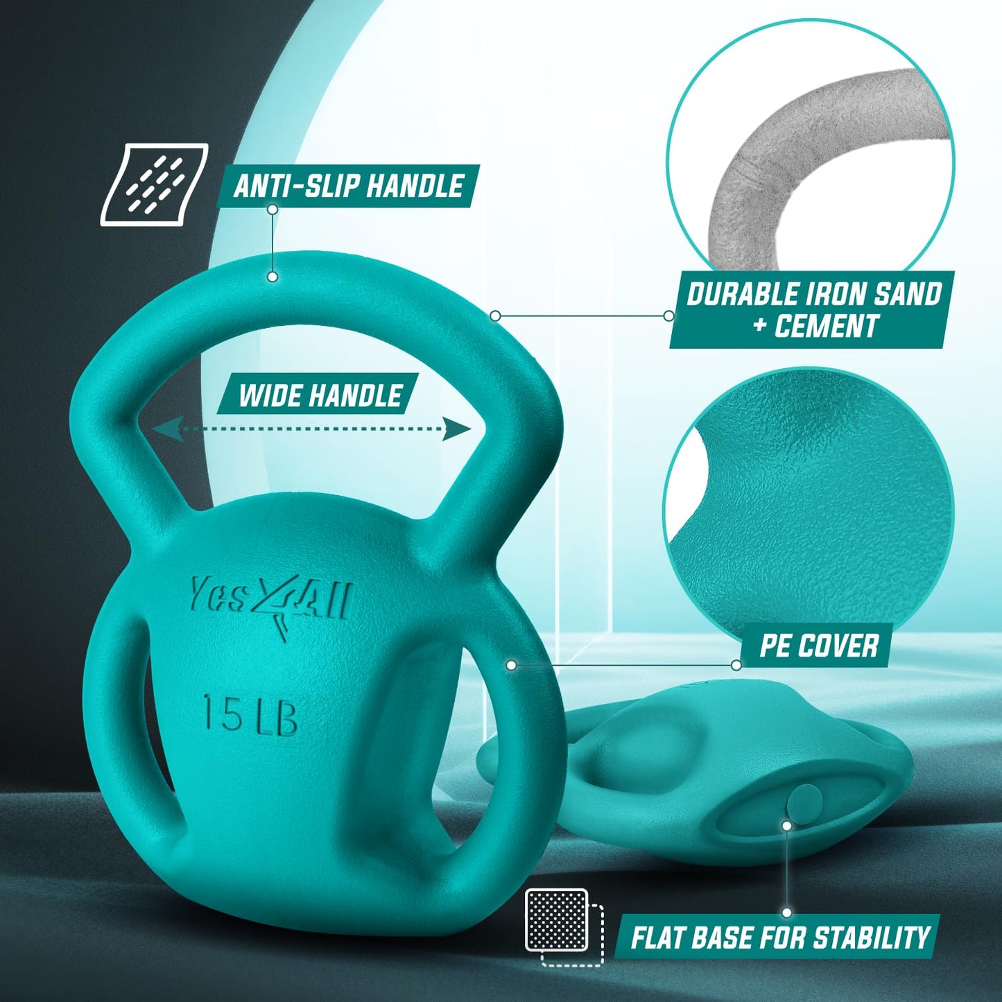 Yes4All Kettlebell Set, Strength Training Kettlebells for Women, Wide Multi-grip Textured Handle for Home Gym Exercises & Full Body Workout (10 + 15lbs)