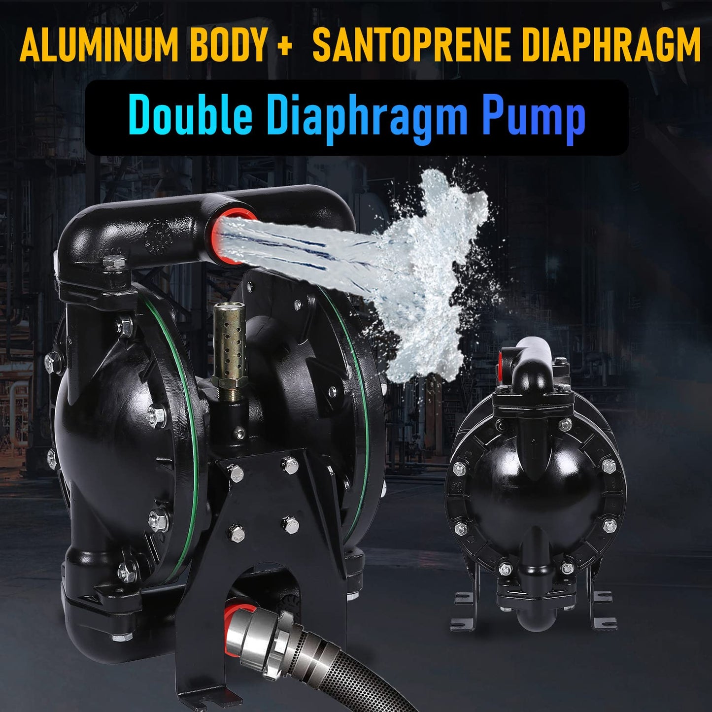 Air Operated Double Diaphragm Pump 1 inch Inlet/Outlet Pneumatic Waste Oil Transfer Pump for Chemical QBY4-25 35 GPM Dual Diaphram Polypropylene Teflon by Stainless Steel Iron 115 PSI
