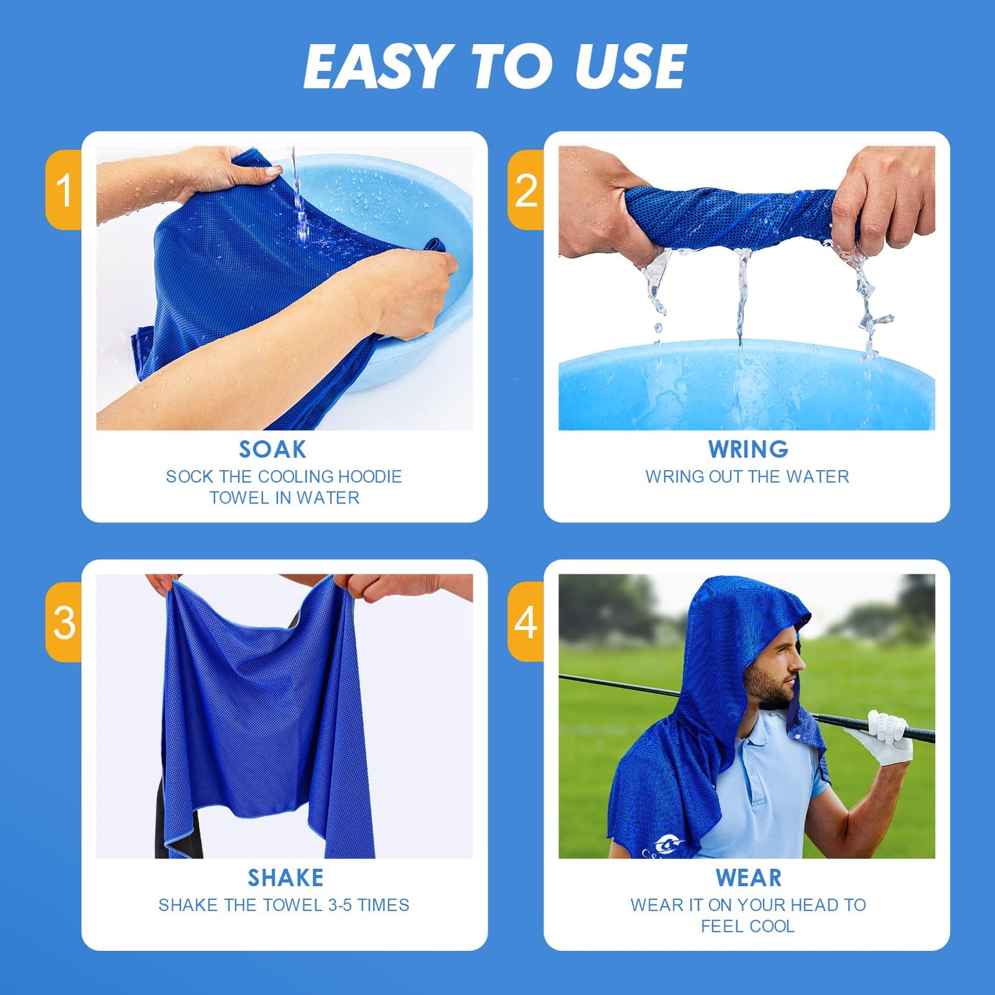 CSITE 2 Pack Cooling Hoodie Towels, Instant Cooling Towels for Neck and Face, UPF 50 Sun Protection, Ice Towel for Hot Weather, Head Towel for Sports, Camping, Cycling & More Activities