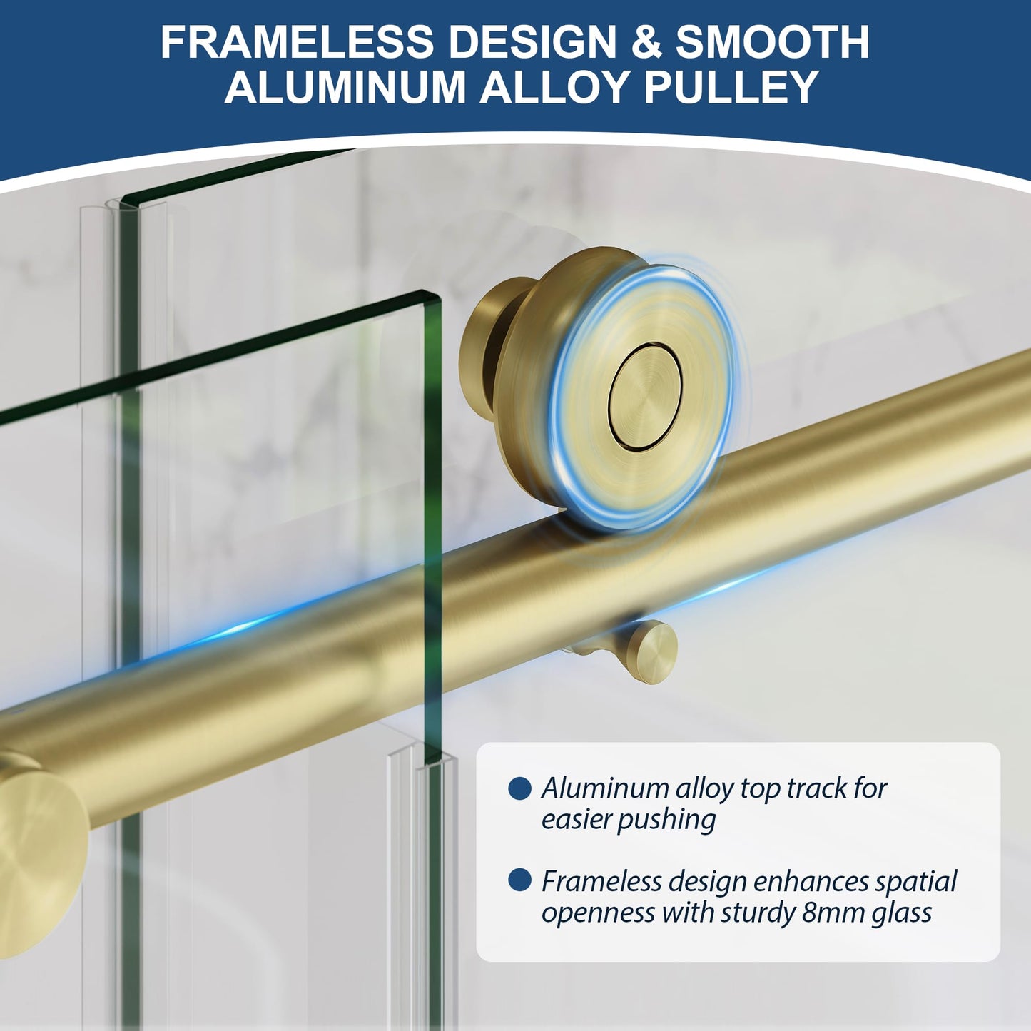 Frameless Shower Door,5/16" (8mm) Glass Sliding Shower Door with Soft-Close & Anti-Leak,Nano Coating Anti-Explosion Film SGCC Tempered Glass 55"-60" X 76"H,Brushed Gold