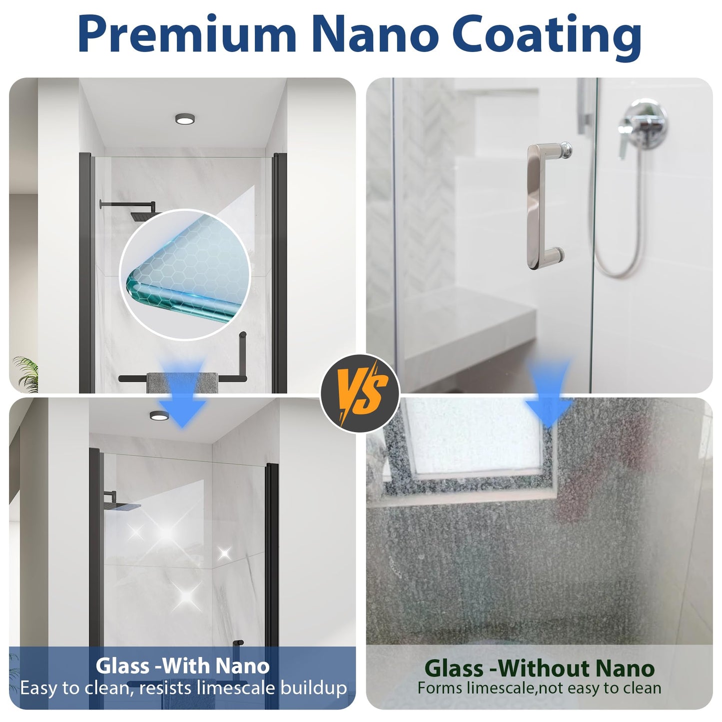 KPUY Pivot Shower Door, 32-34" W x 72" H Frameless Single Swing Glass Shower Door with Explosion-Proof Film Nano Coating, 1/4" (6mm) Thick Tempered Clear Glass, Matte Black