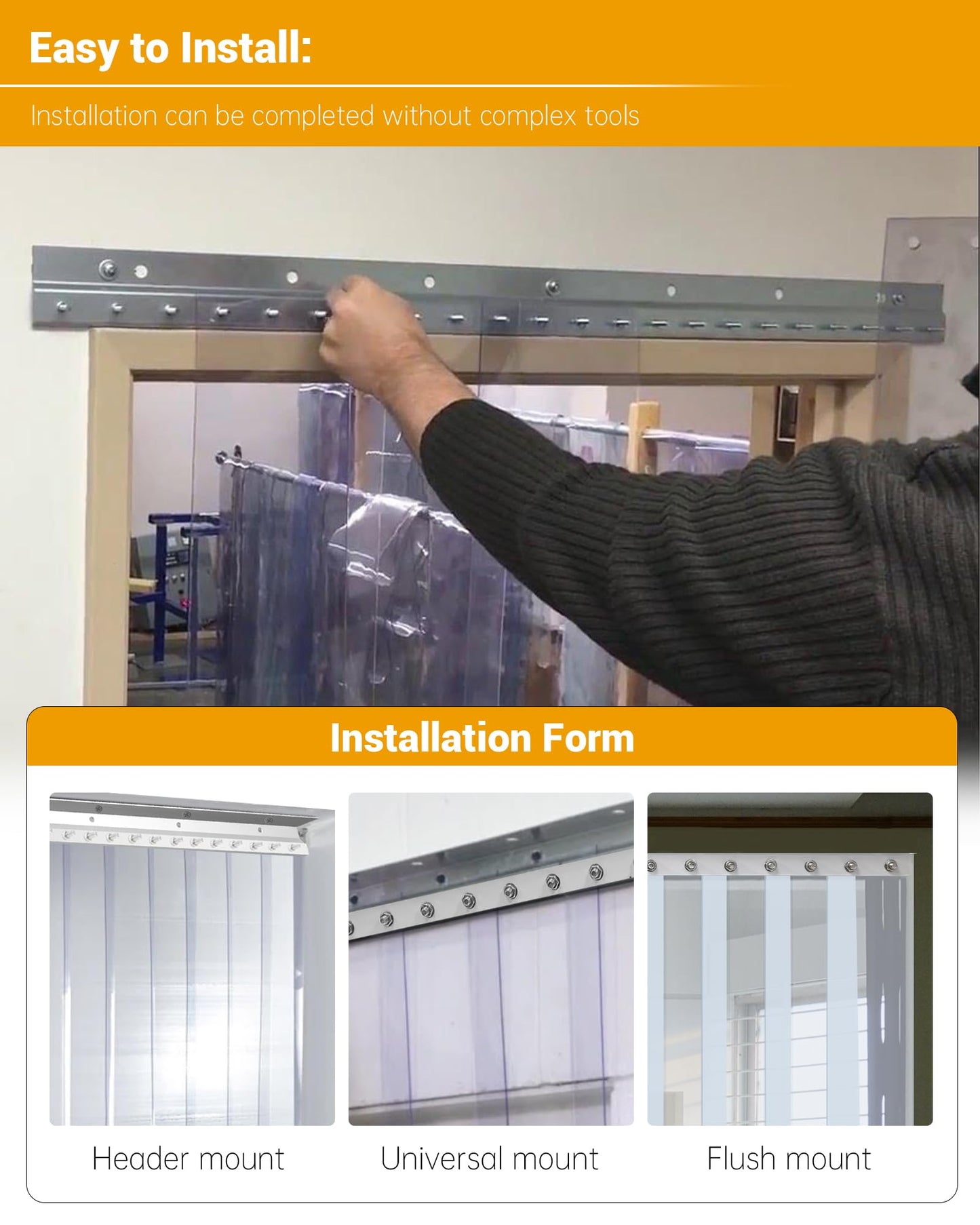 16 Foot Strip Curtain Door Hardware, Commercial Industrial Use Plastic Strip Door Hanger（Not Equipped With Plastic Rubber Curtain）, Galvanized Steel, Fit for Porch/Garage/Warehouse/Pet House Curtain