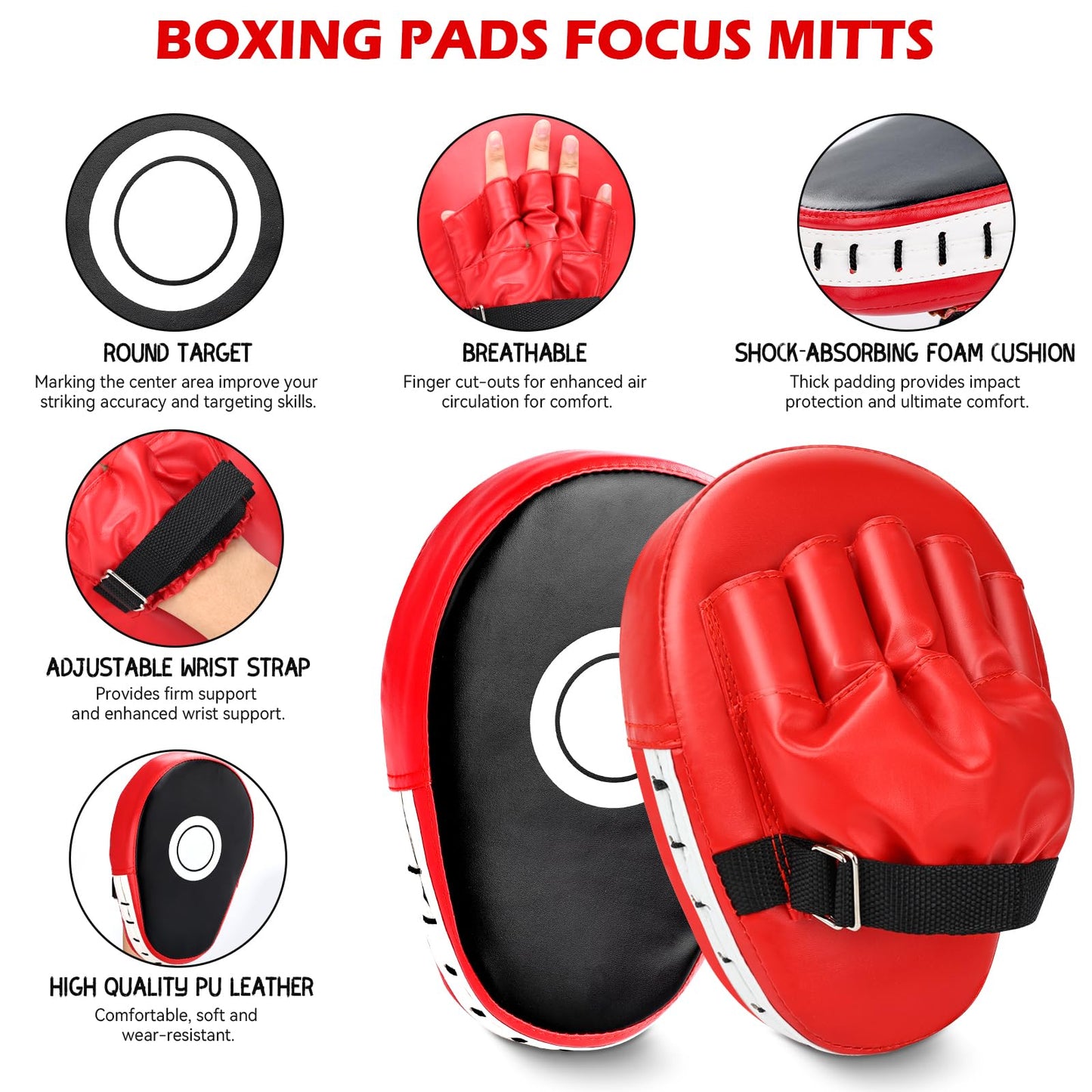 3-in-1 Boxing Gloves Punching Mitts Kick Pack Set for Kids, Curved Boxing Mitts Focus Pads, Adjustable Taekwondo Kick Pad, Gloves for Kicking Karate Kickboxing Muay Thai MMA Training