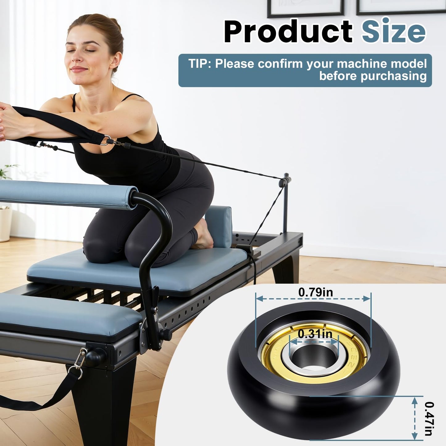 Replacement Roller Wheels 32mm, Compatible with Aero Pilates Reformer Machines, Smooth and Quiet Glide, Wear-Resistant & Durable, High-Density POM Material, 8mm Axle Diameter, Anti-friction, Safe & Precise Workout, 4 Pieces Per Pack