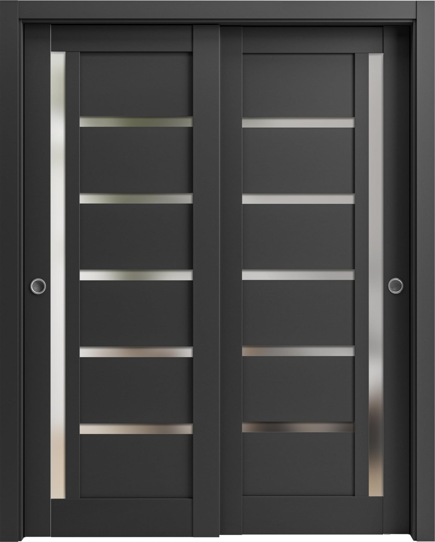 Sliding Closet Door SARTODOORS Quadro 4088 Bypass Interior Doors with Frosted Glass, MDF, 36x80, Black, Modern Style Hardware Included