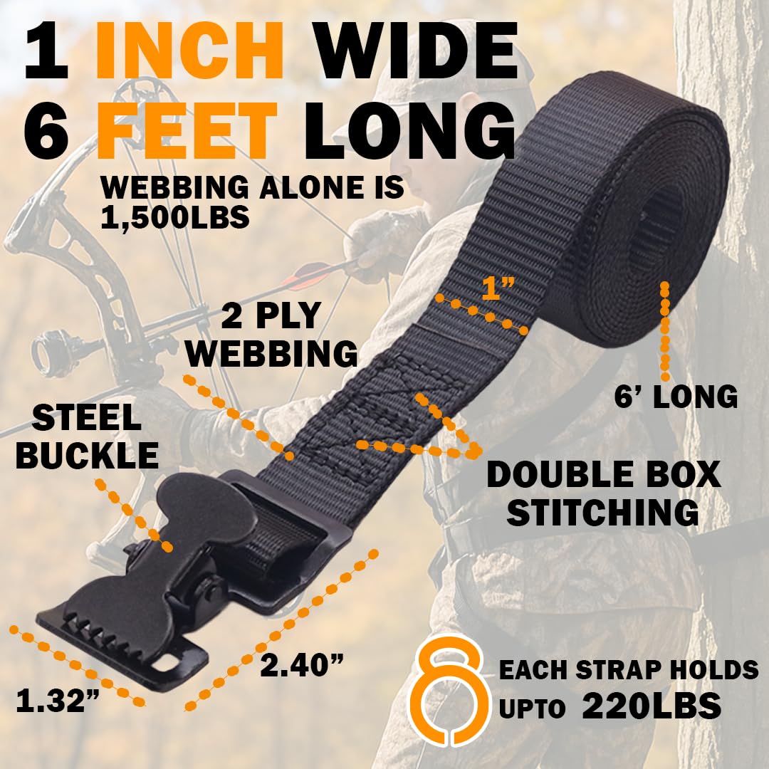 Treestands Utility Straps for Tree Stand, Pair of Climbing Stand Stabilizer Strap for Summit Openshot Climber, Viper Tree Stand, Trail Camera Strap, Buckle Deer Hunting Safety Accessories- 2 Pack