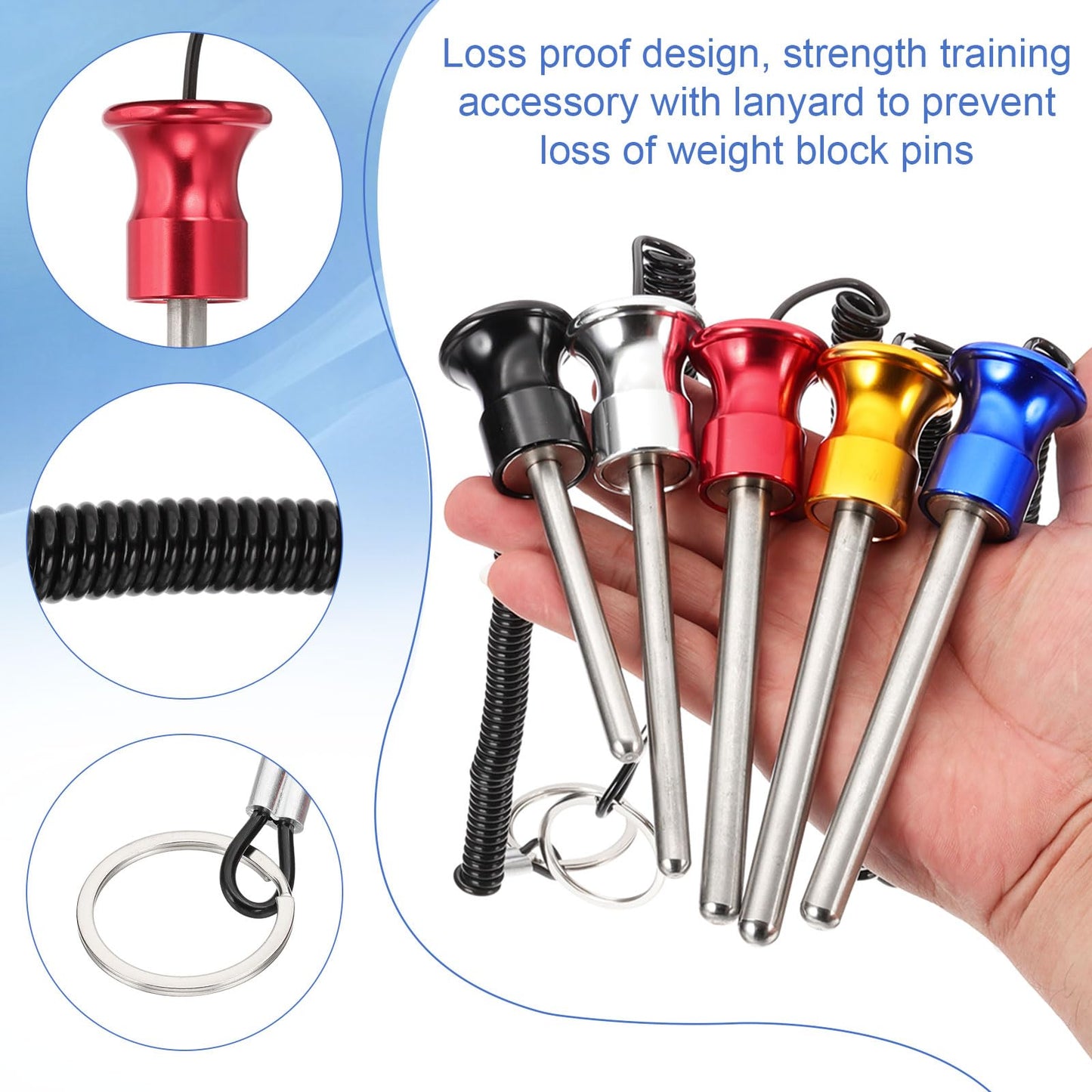 PATIKIL Weight Stack Pin, 3/8" Dia Magnetic Gym Selector Pin 4-1/8" Length Universal Weight Stack Replacement with Pull Rope for Home Commercial Gym Club Blue